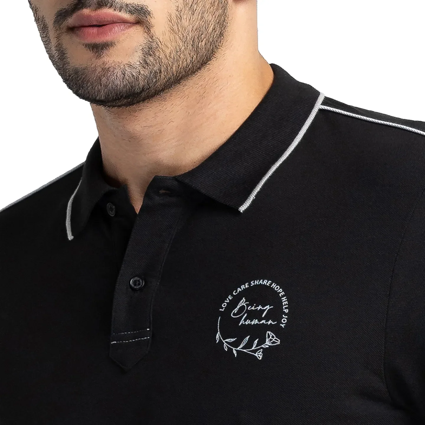 Black Regular Fit Men's Polo T-Shirt by Being Human Clothing - Image 5