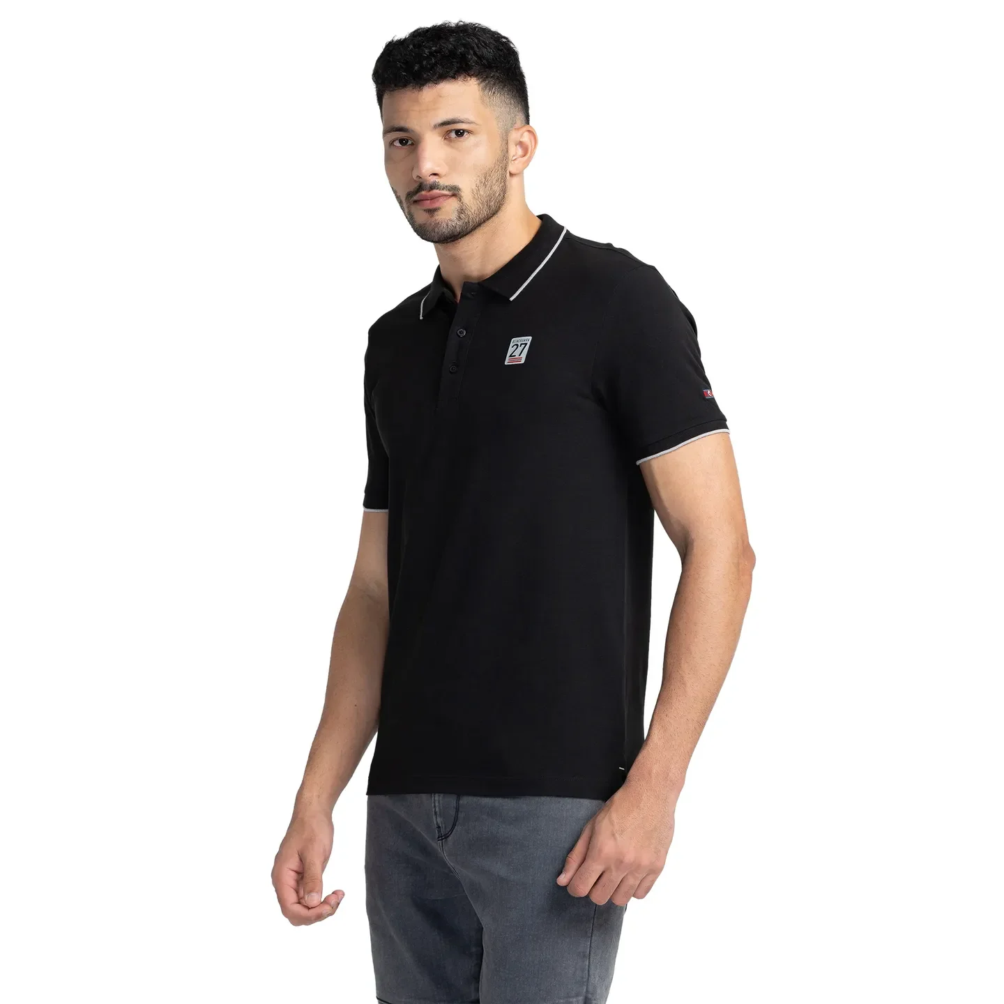 Black Regular Fit Men's Polo T-Shirt by Being Human Clothing - Image 4