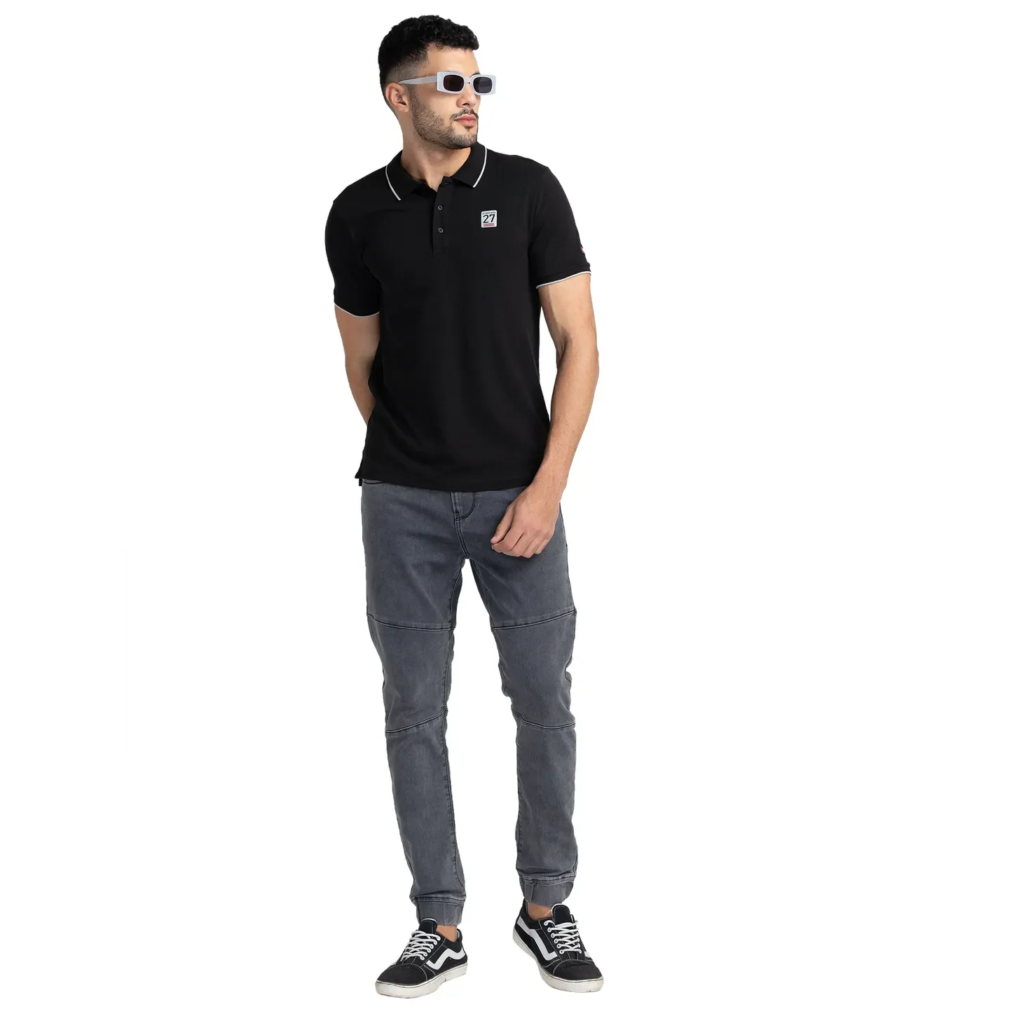 Black Regular Fit Men's Polo T-Shirt by Being Human Clothing - Image 6
