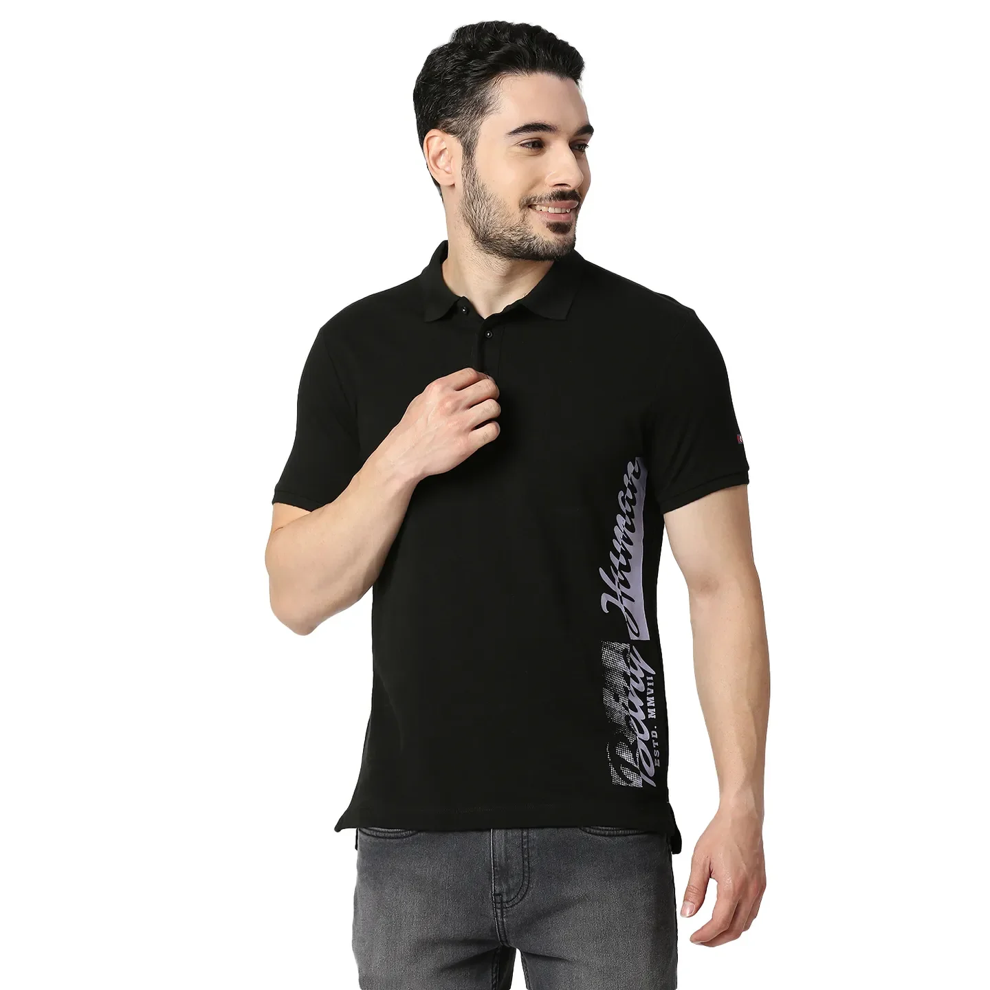 Black Regular Fit Men's Polo T-Shirt by Being Human Clothing