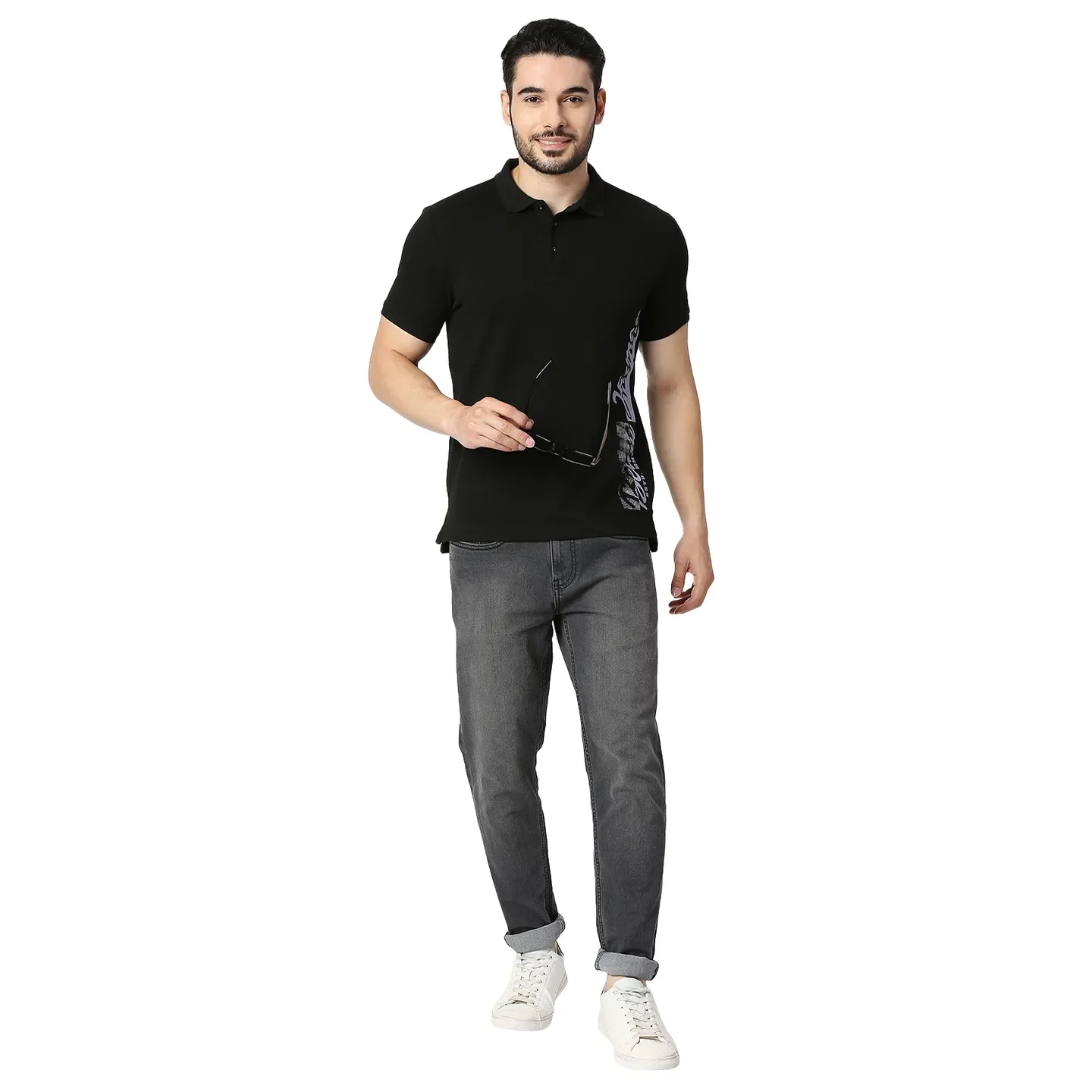 Black Regular Fit Men's Polo T-Shirt by Being Human Clothing - Image 5