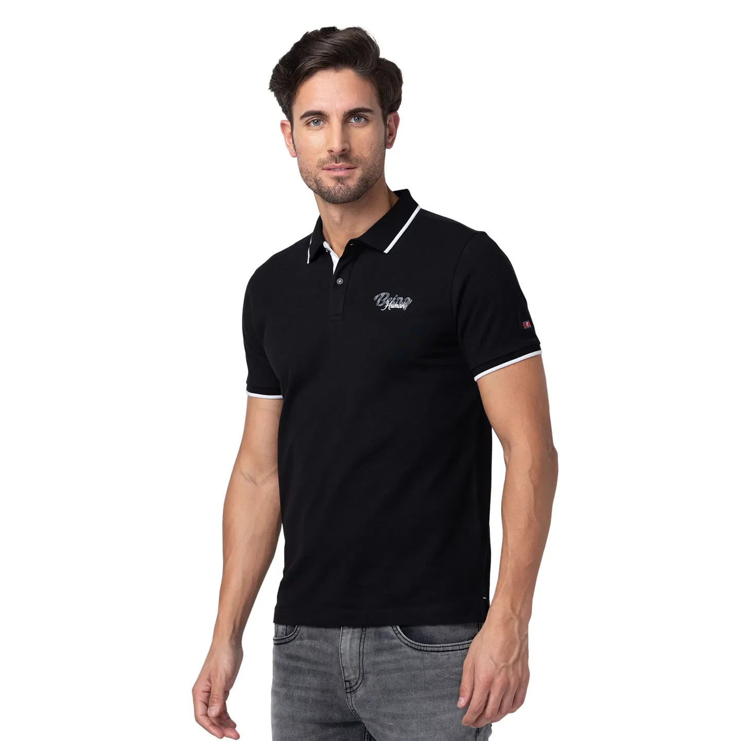 Black Regular Fit Men's Polo T-Shirt by Being Human Clothing - Image 4