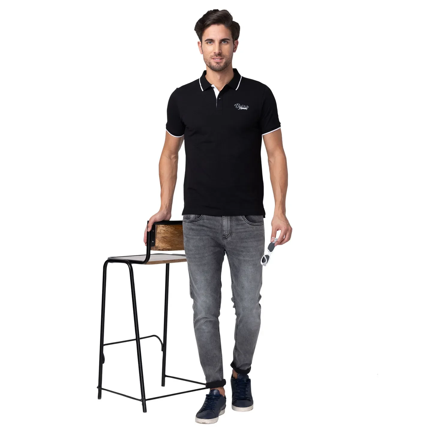 Black Regular Fit Men's Polo T-Shirt by Being Human Clothing - Image 6