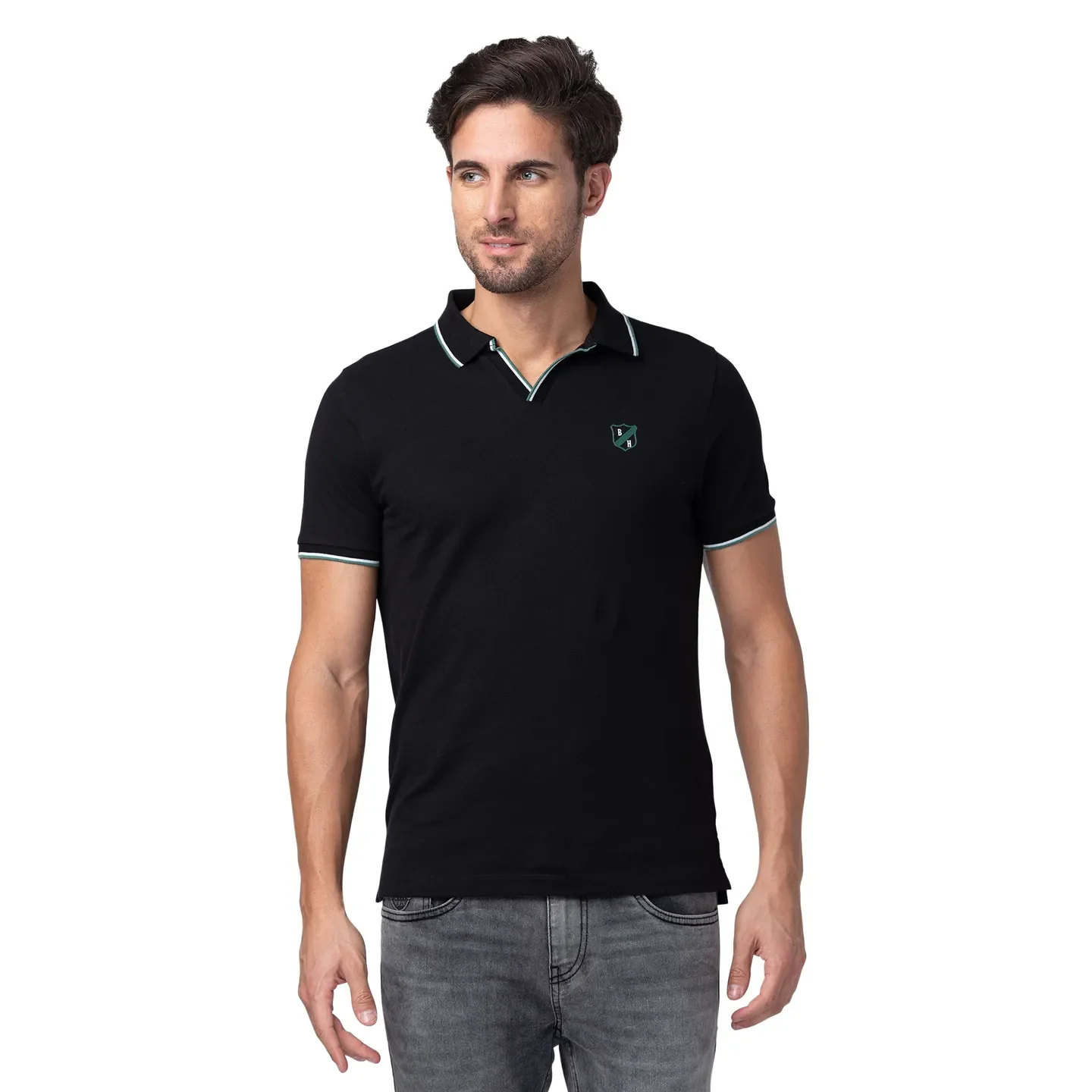 Black Regular Fit Men's Polo T-Shirt by Being Human Clothing