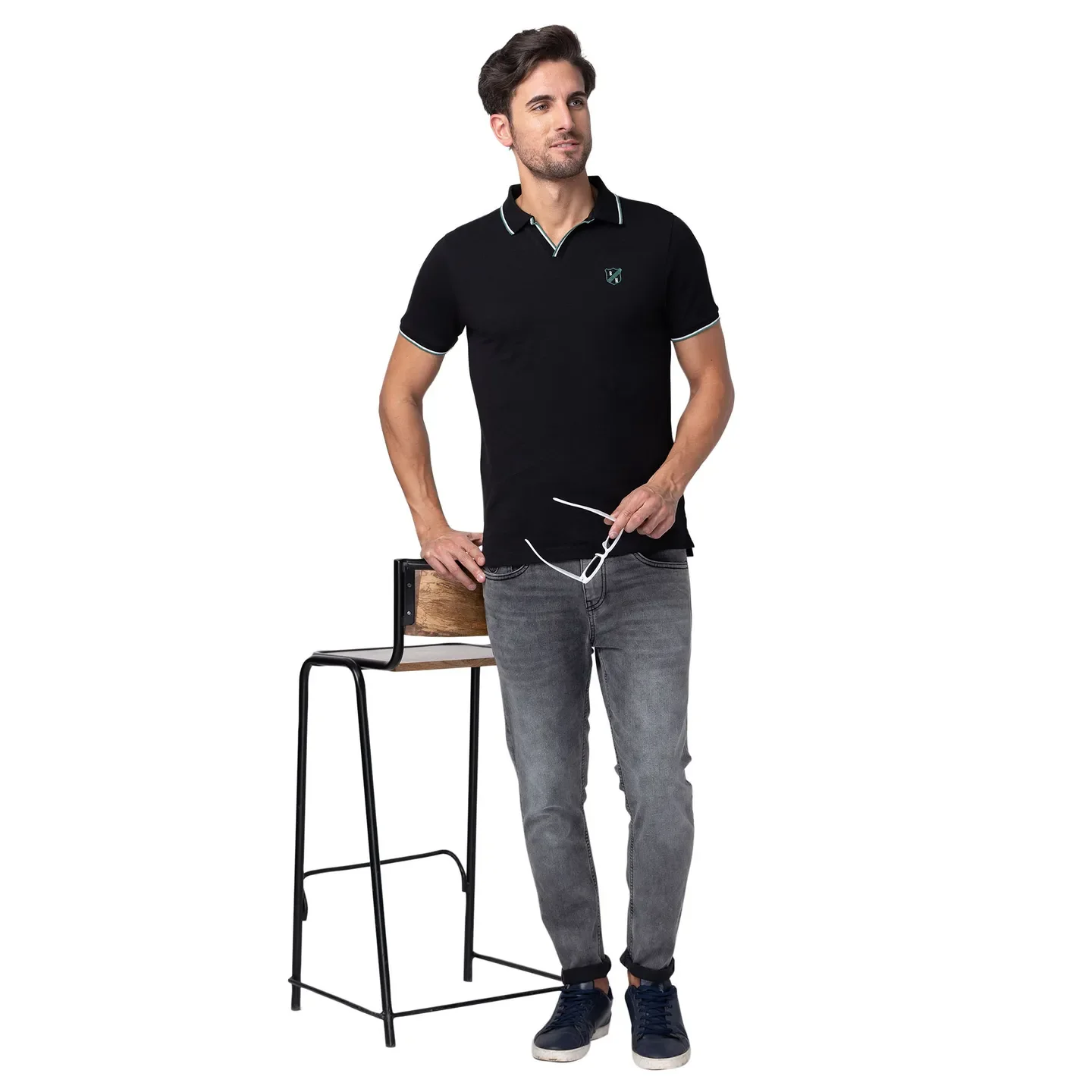 Black Regular Fit Men's Polo T-Shirt by Being Human Clothing - Image 6