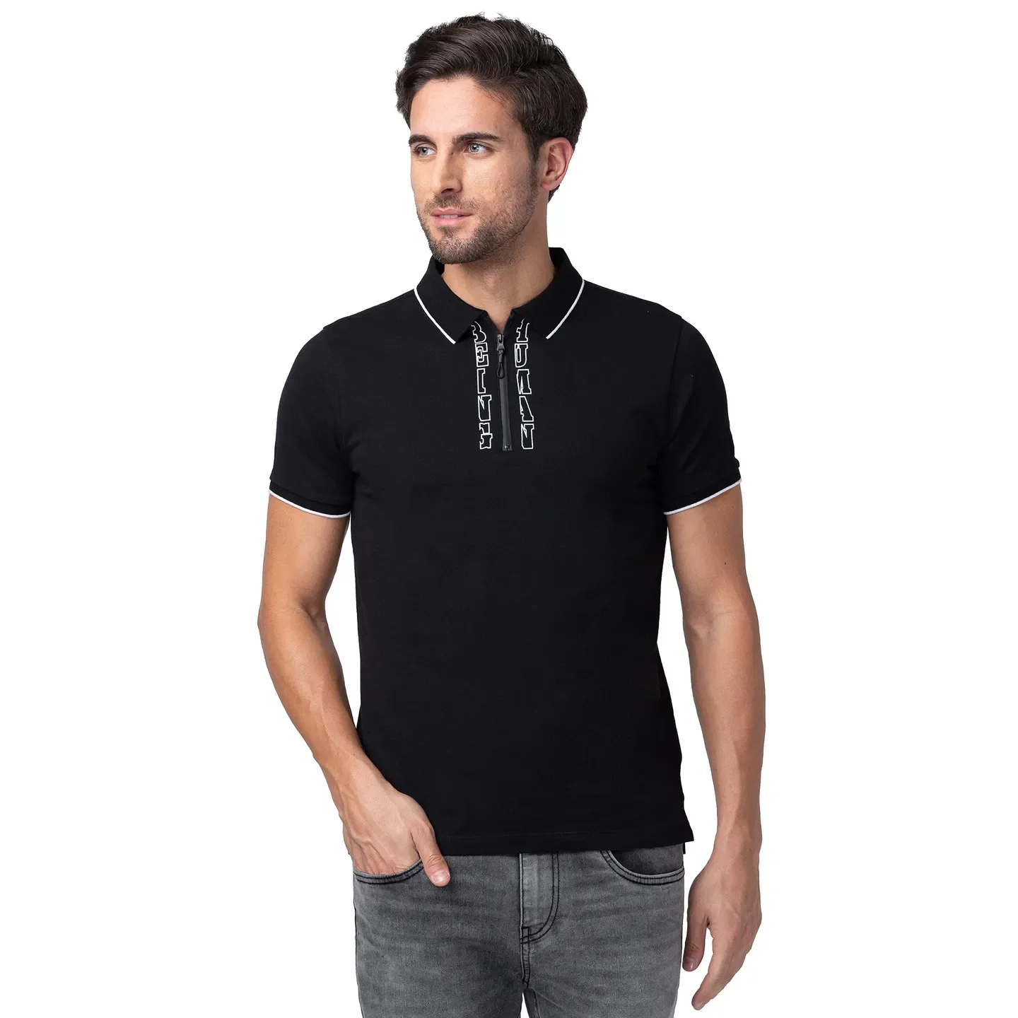 Black Regular Fit Men's Polo T-Shirt by Being Human Clothing