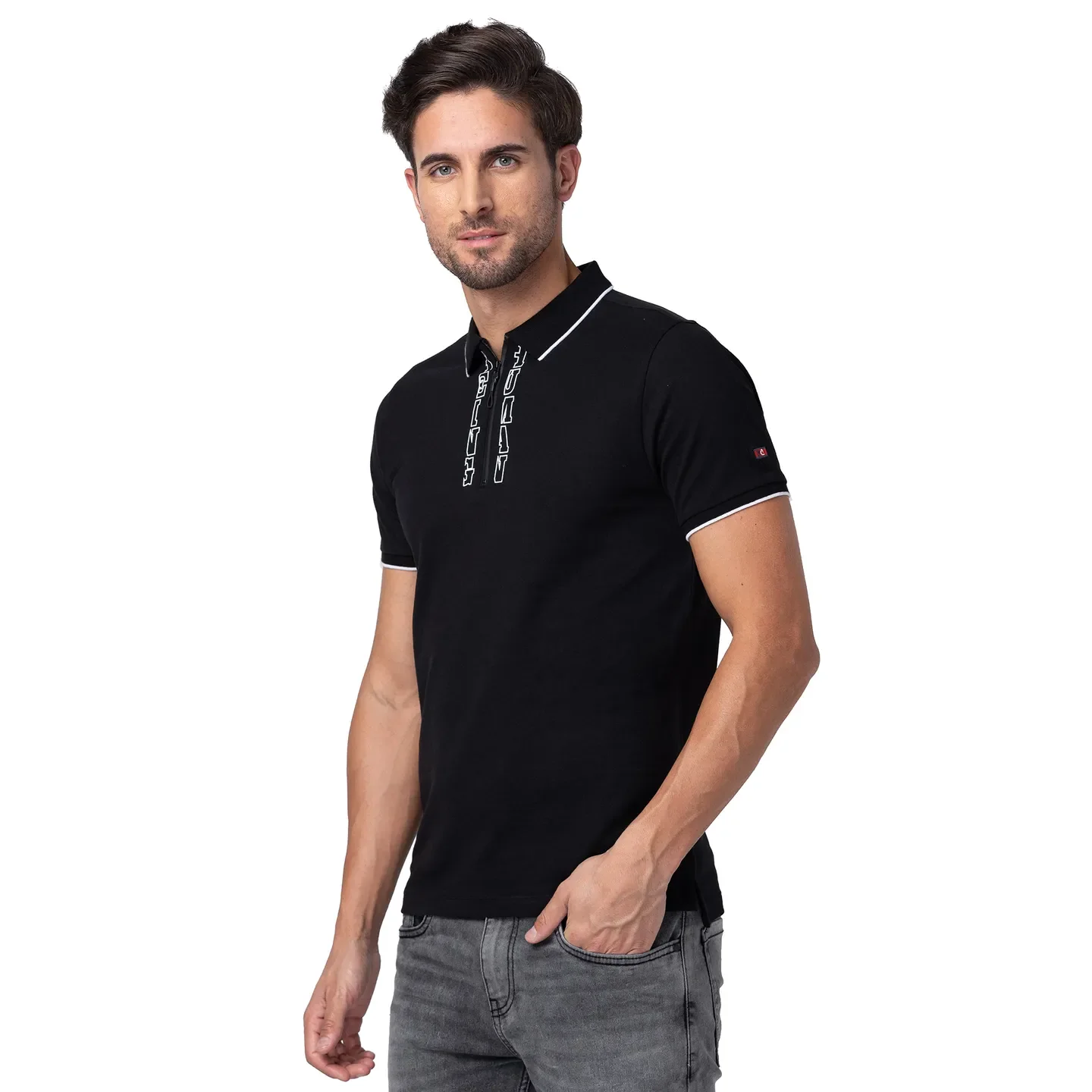 Black Regular Fit Men's Polo T-Shirt by Being Human Clothing - Image 4