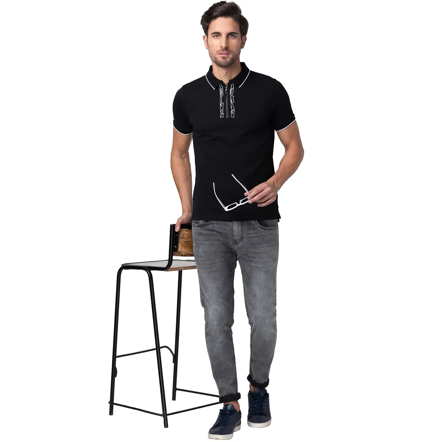 Black Regular Fit Men's Polo T-Shirt by Being Human Clothing - Image 6
