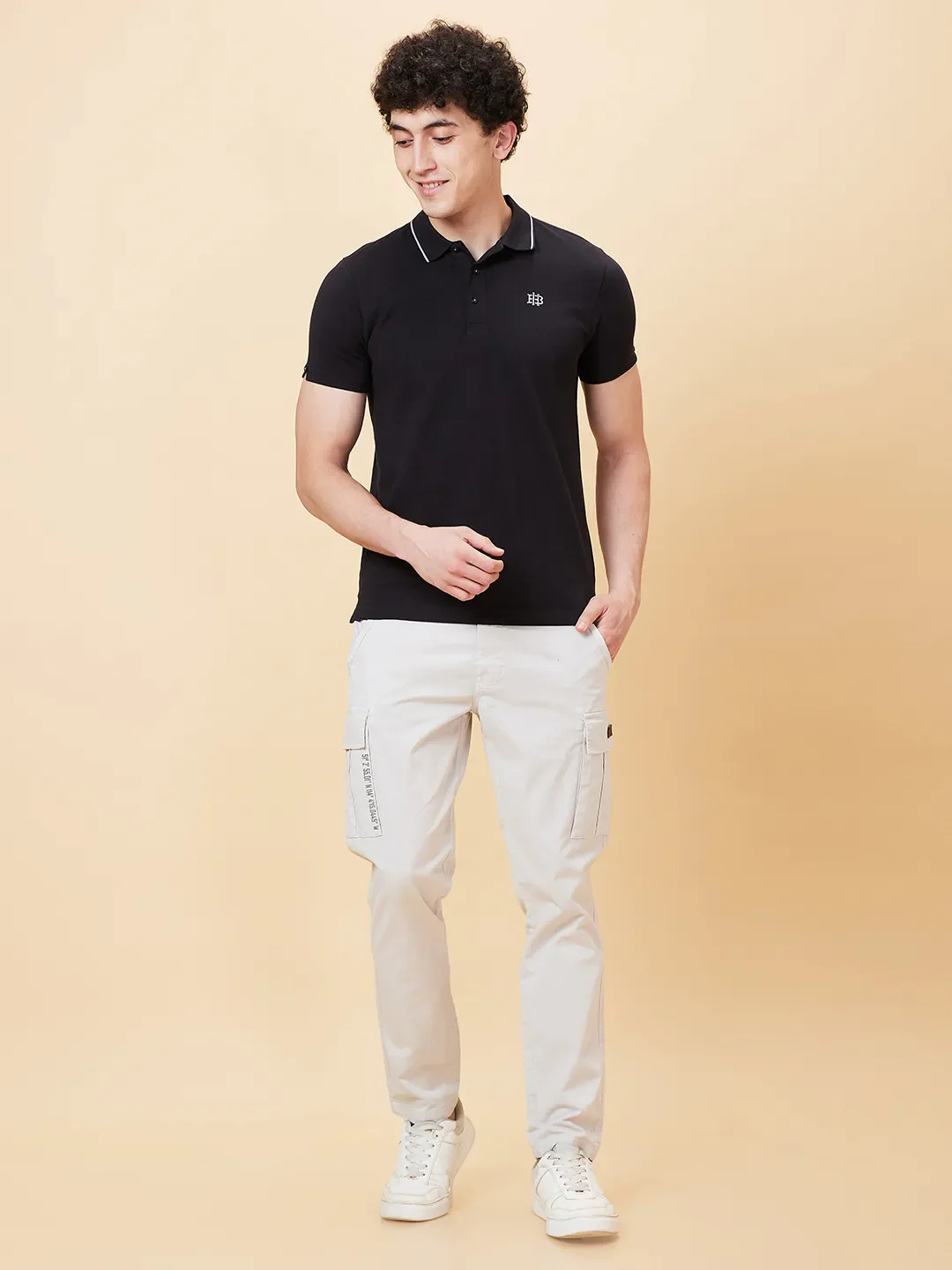 Black Regular Fit Men's Polo T-Shirt by Being Human Clothing