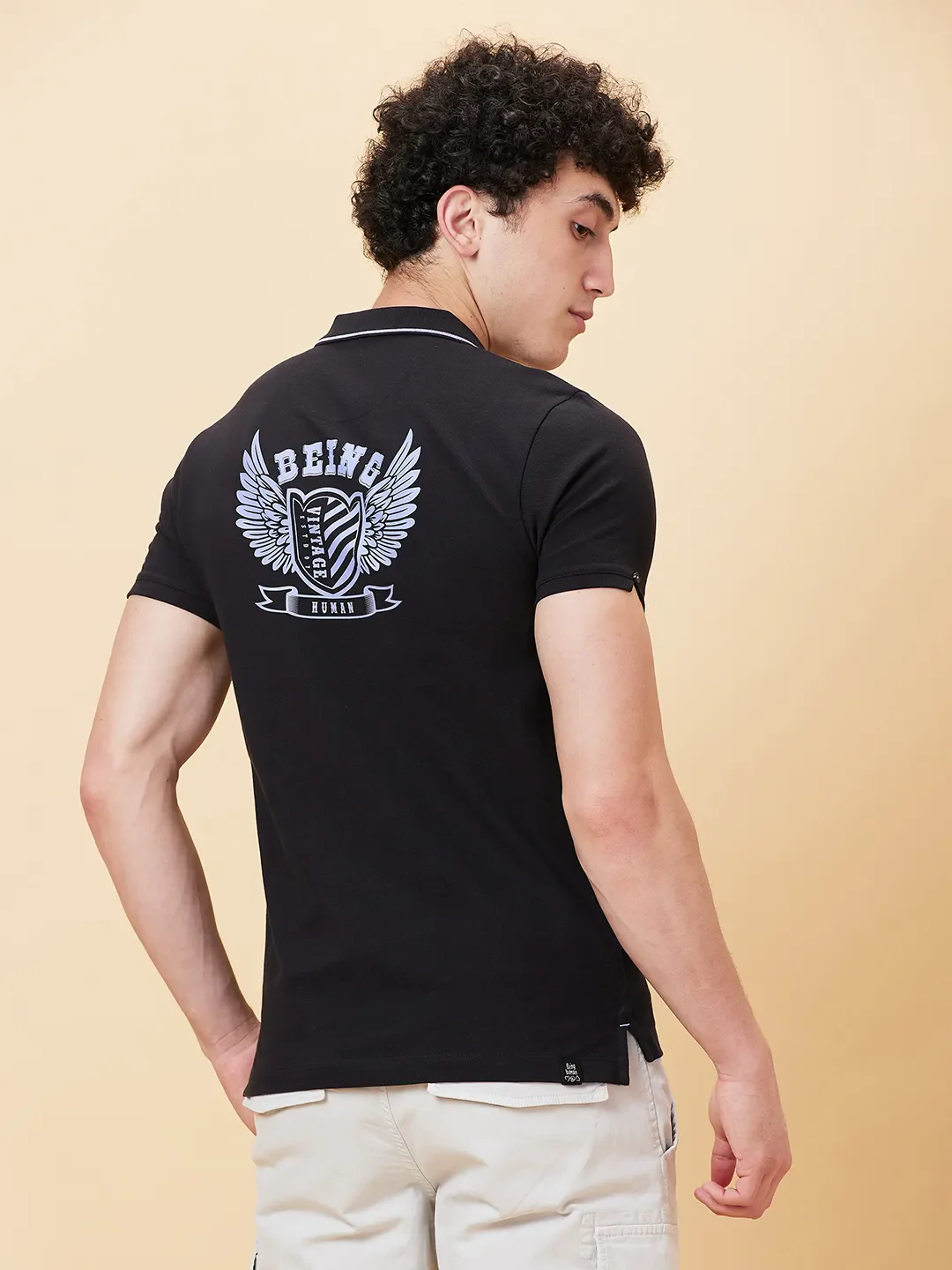 Black Regular Fit Men's Polo T-Shirt by Being Human Clothing - Image 3