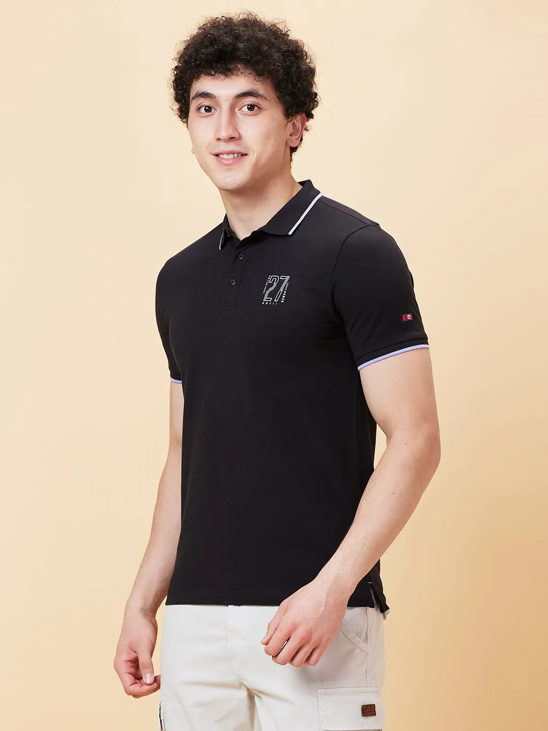 Black Regular Fit Men's Polo T-Shirt by Being Human Clothing - Image 2