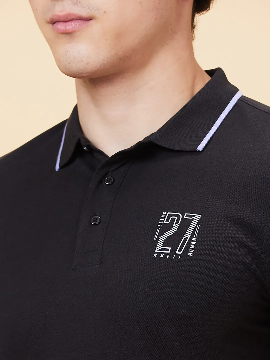 Black Regular Fit Men's Polo T-Shirt by Being Human Clothing - Image 4