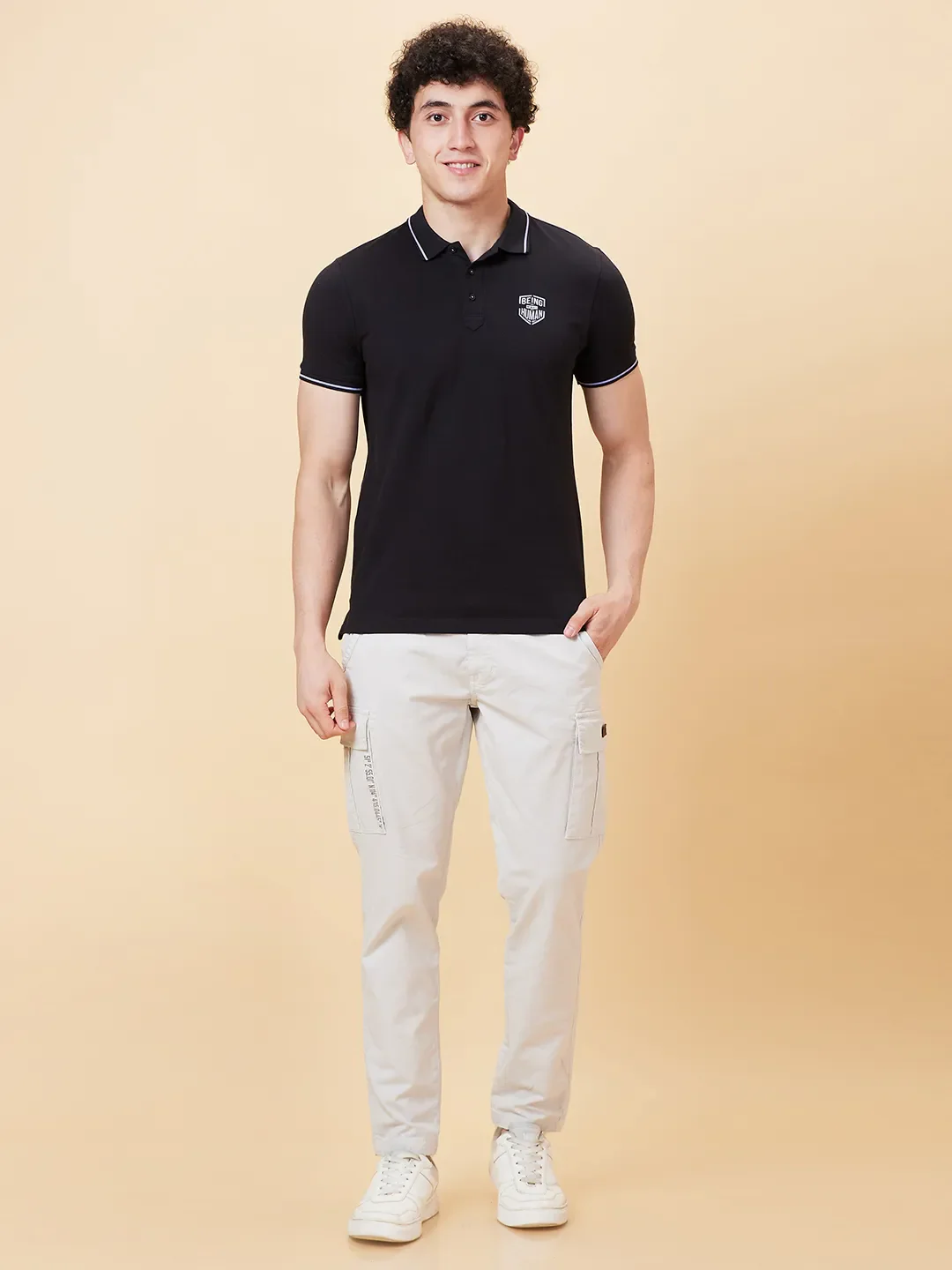 Black Regular Fit Men's Polo T-Shirt by Being Human Clothing