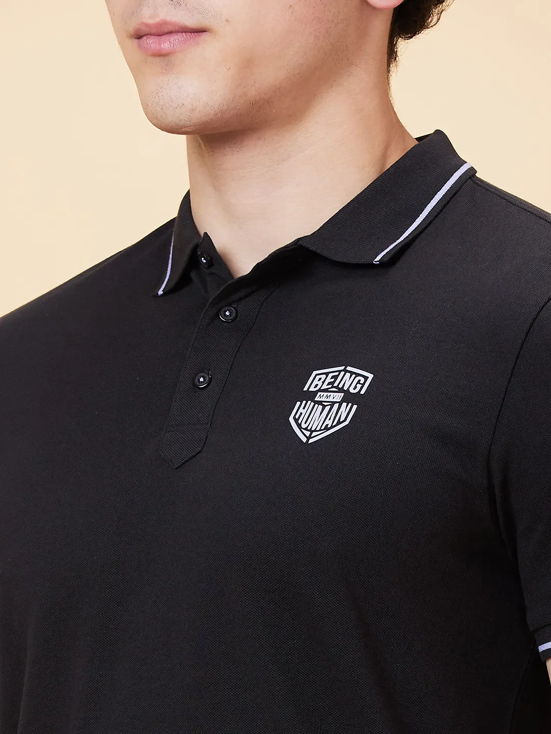 Black Regular Fit Men's Polo T-Shirt by Being Human Clothing - Image 4