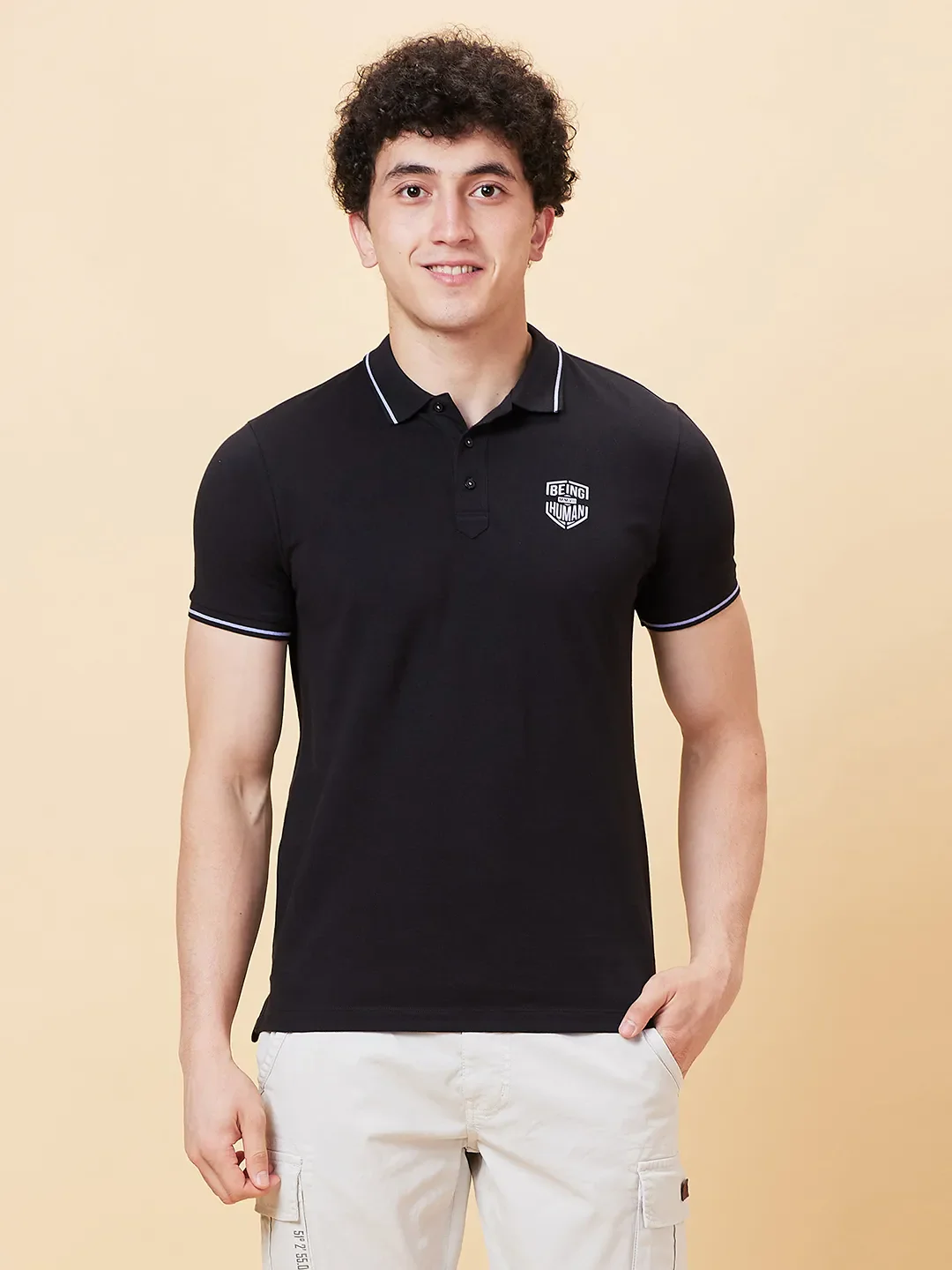 Black Regular Fit Men's Polo T-Shirt by Being Human Clothing - Image 6