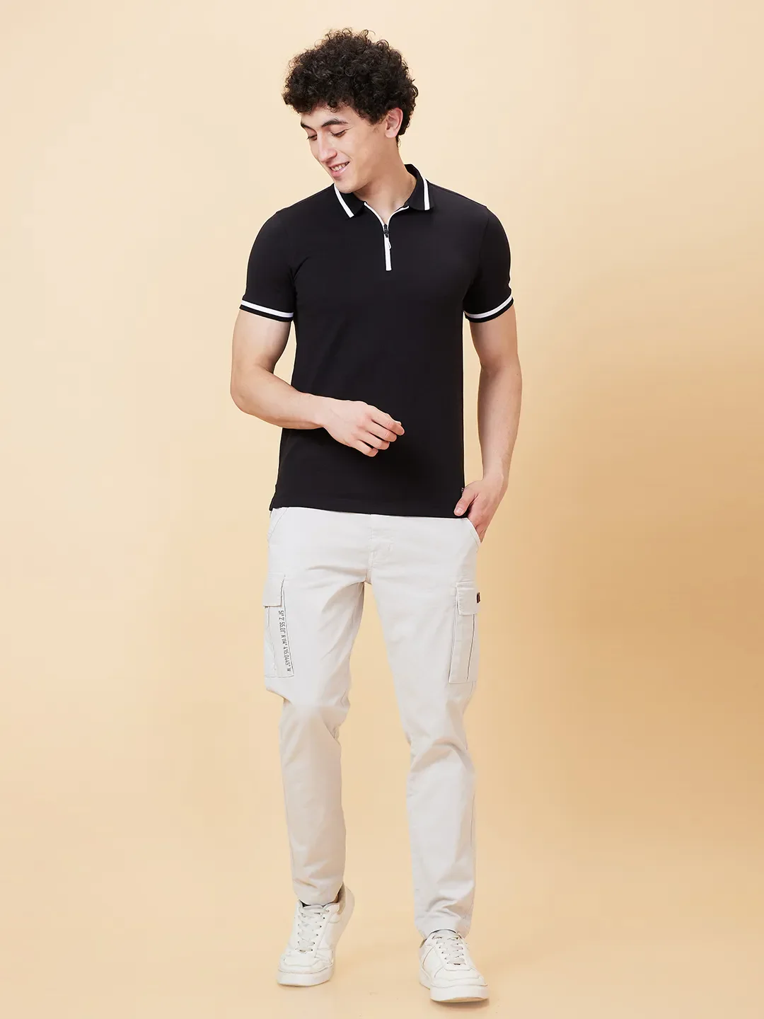 Black Regular Fit Men's Polo T-Shirt by Being Human Clothing