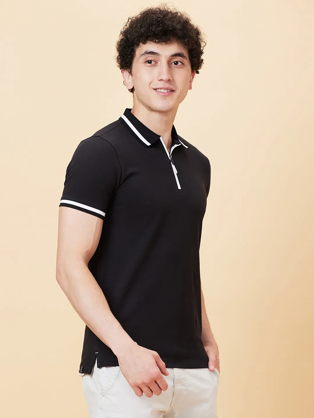 Black Regular Fit Men's Polo T-Shirt by Being Human Clothing - Image 2