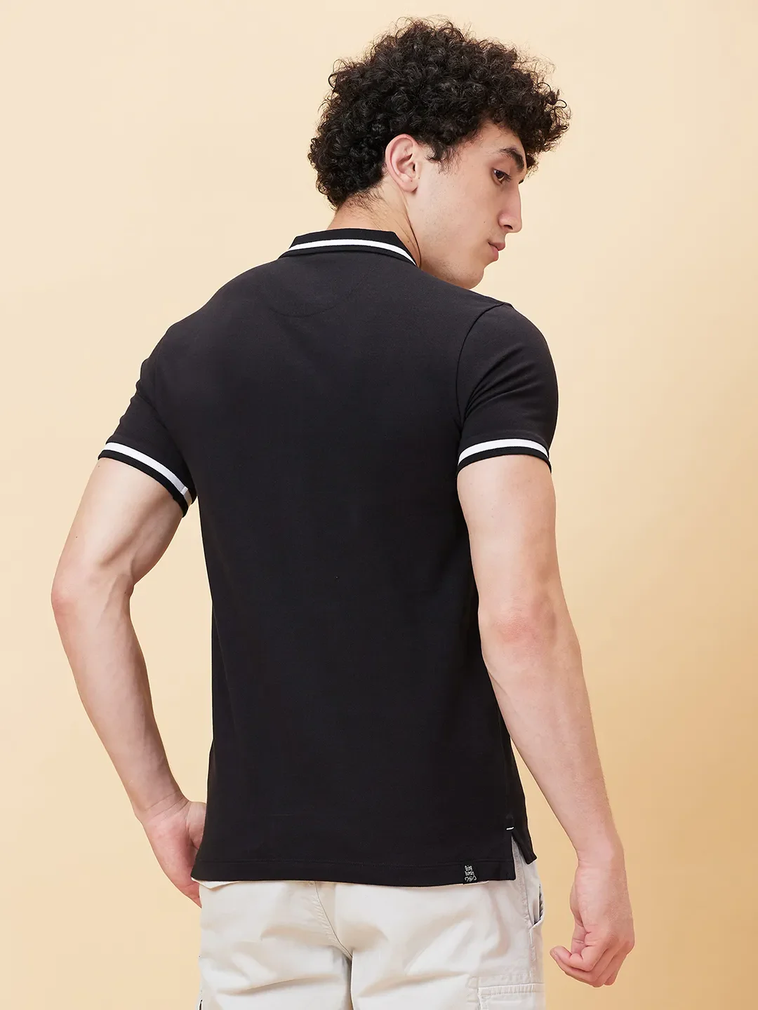 Black Regular Fit Men's Polo T-Shirt by Being Human Clothing - Image 3