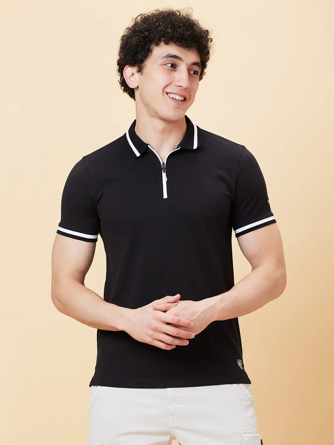 Black Regular Fit Men's Polo T-Shirt by Being Human Clothing - Image 6