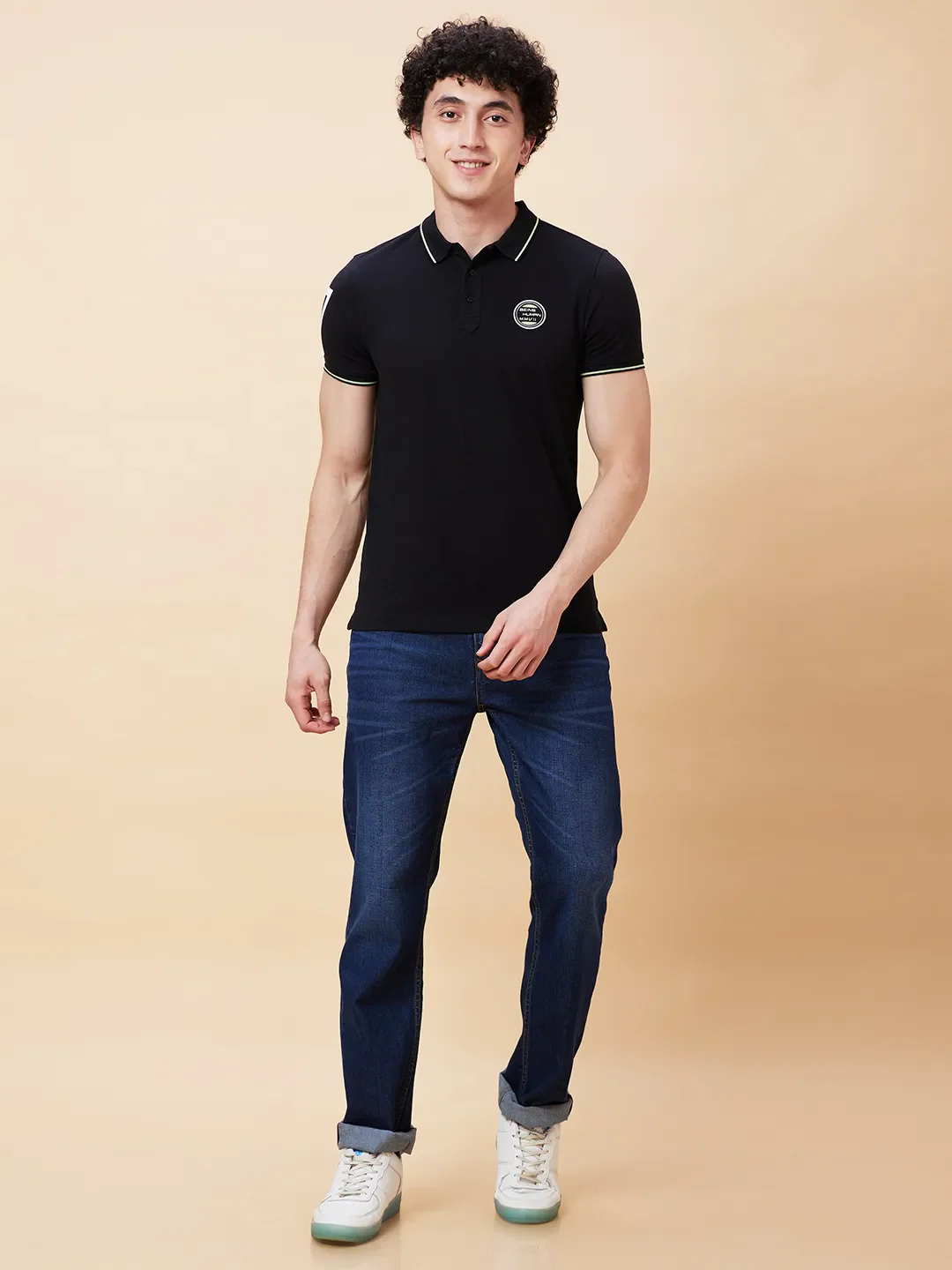 Black Regular Fit Men's Polo T-Shirt by Being Human Clothing - Image 2