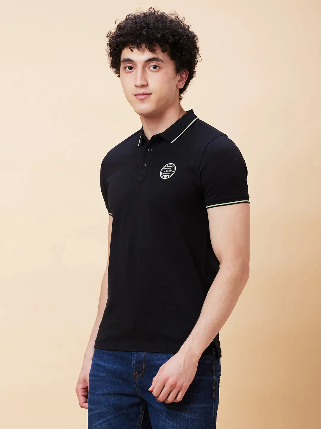 Black Regular Fit Men's Polo T-Shirt by Being Human Clothing - Image 3