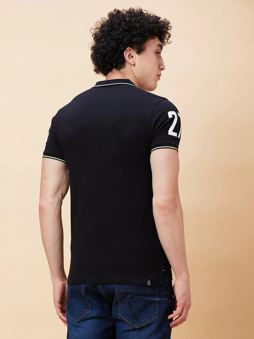Black Regular Fit Men's Polo T-Shirt by Being Human Clothing - Image 4