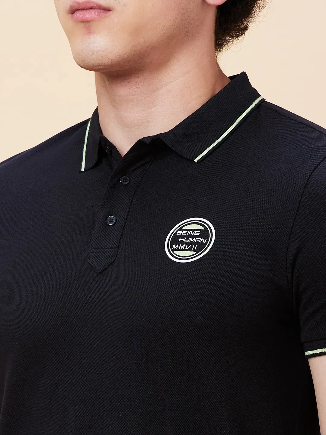 Black Regular Fit Men's Polo T-Shirt by Being Human Clothing - Image 5