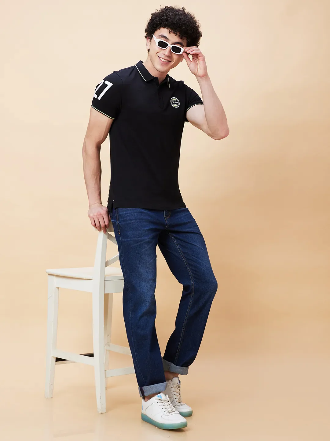 Black Regular Fit Men's Polo T-Shirt by Being Human Clothing - Image 6