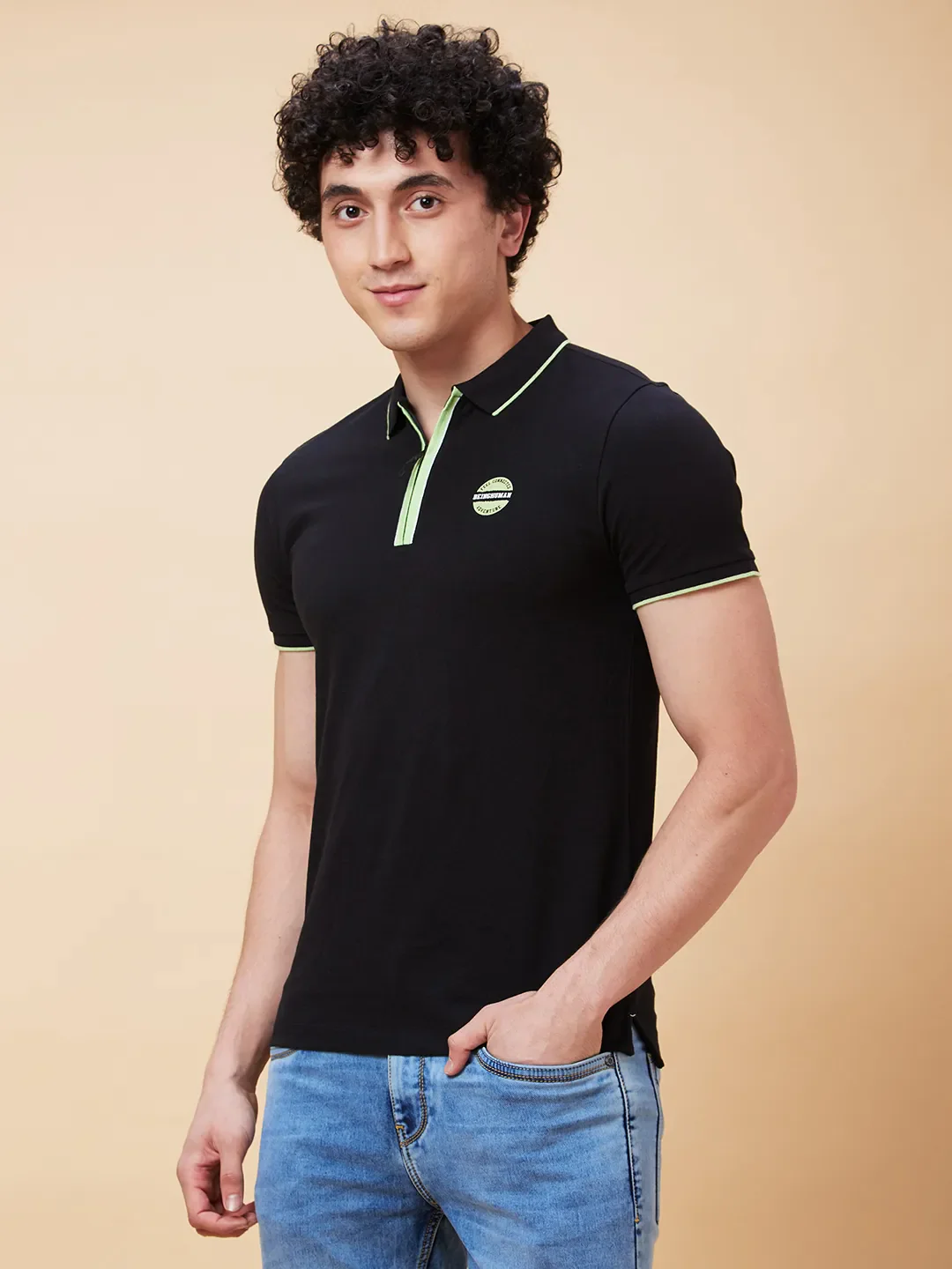 Black Regular Fit Men's Polo T-Shirt by Being Human Clothing - Image 3