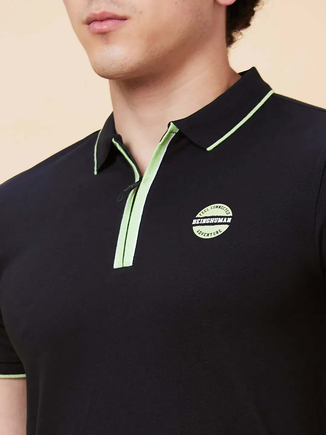 Black Regular Fit Men's Polo T-Shirt by Being Human Clothing - Image 5