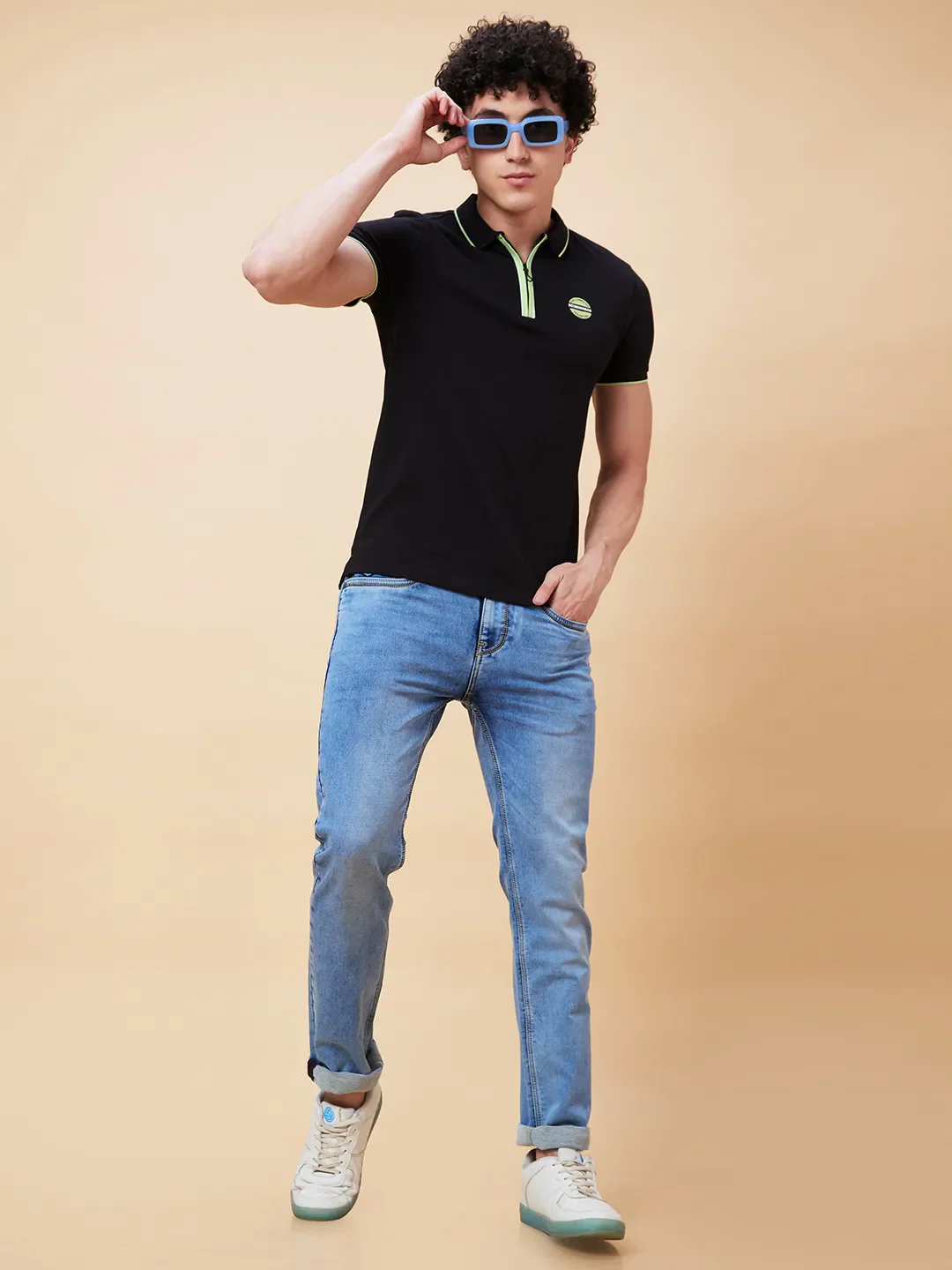 Black Regular Fit Men's Polo T-Shirt by Being Human Clothing - Image 6