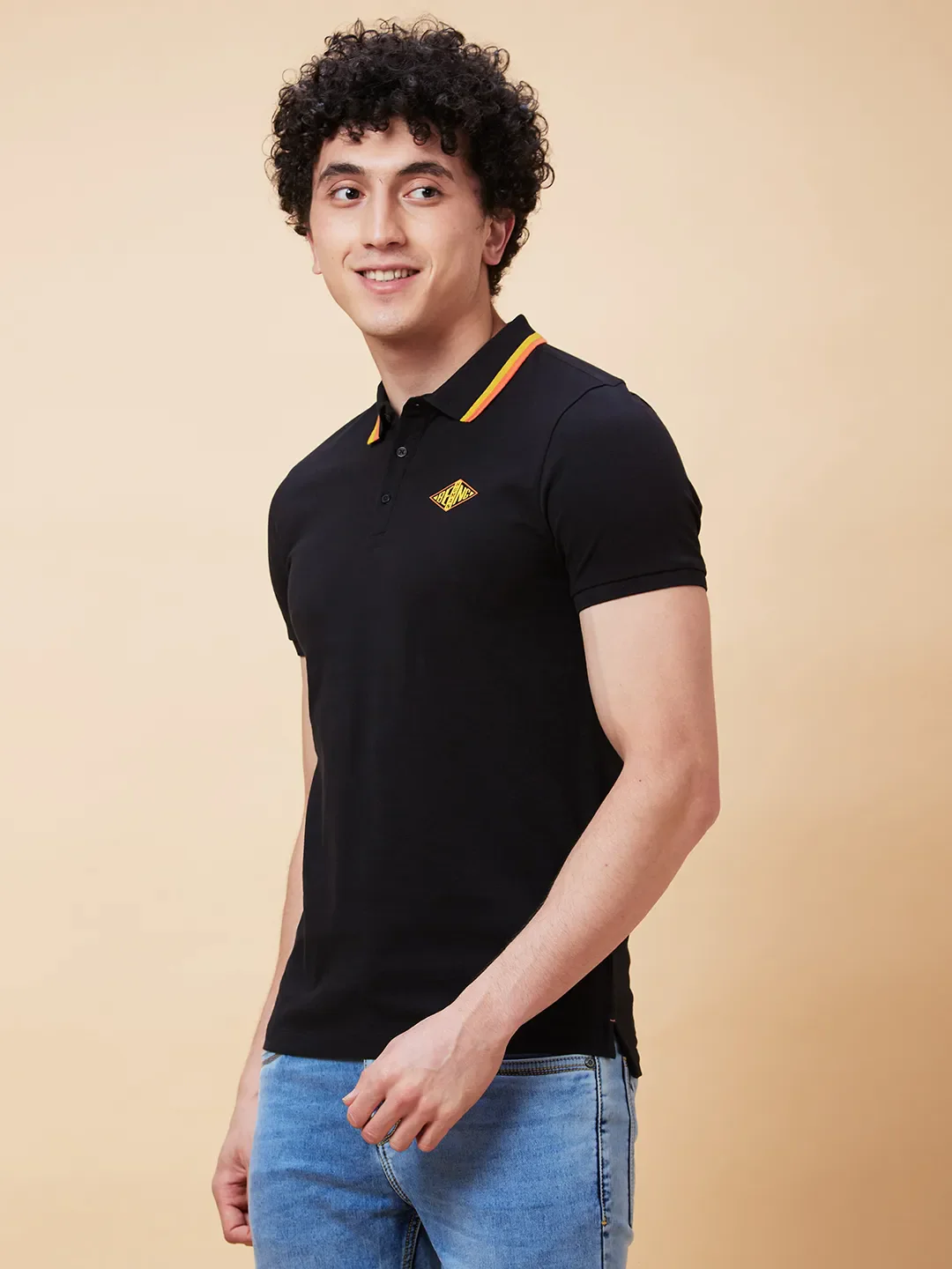 Black Regular Fit Men's Polo T-Shirt by Being Human Clothing - Image 3