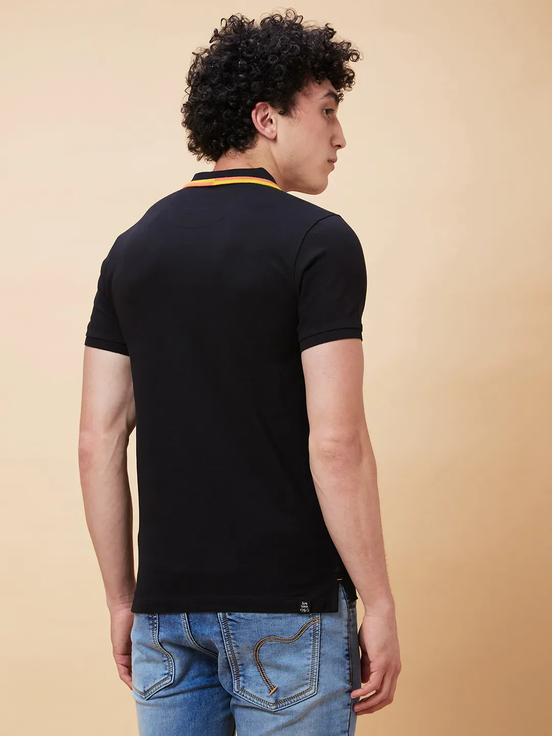Black Regular Fit Men's Polo T-Shirt by Being Human Clothing - Image 4