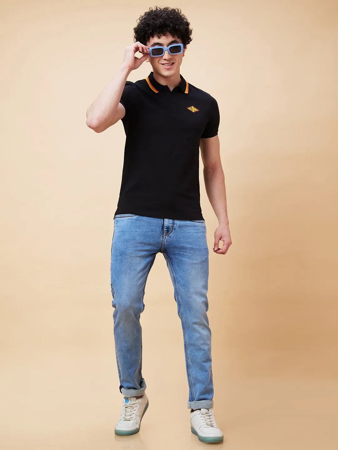 Black Regular Fit Men's Polo T-Shirt by Being Human Clothing - Image 6