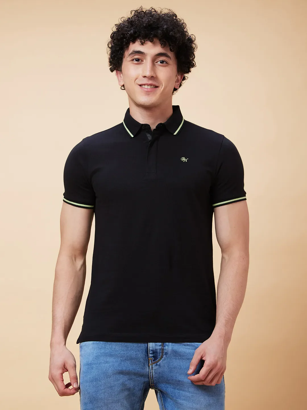 Black Regular Fit Men's Polo T-Shirt by Being Human Clothing