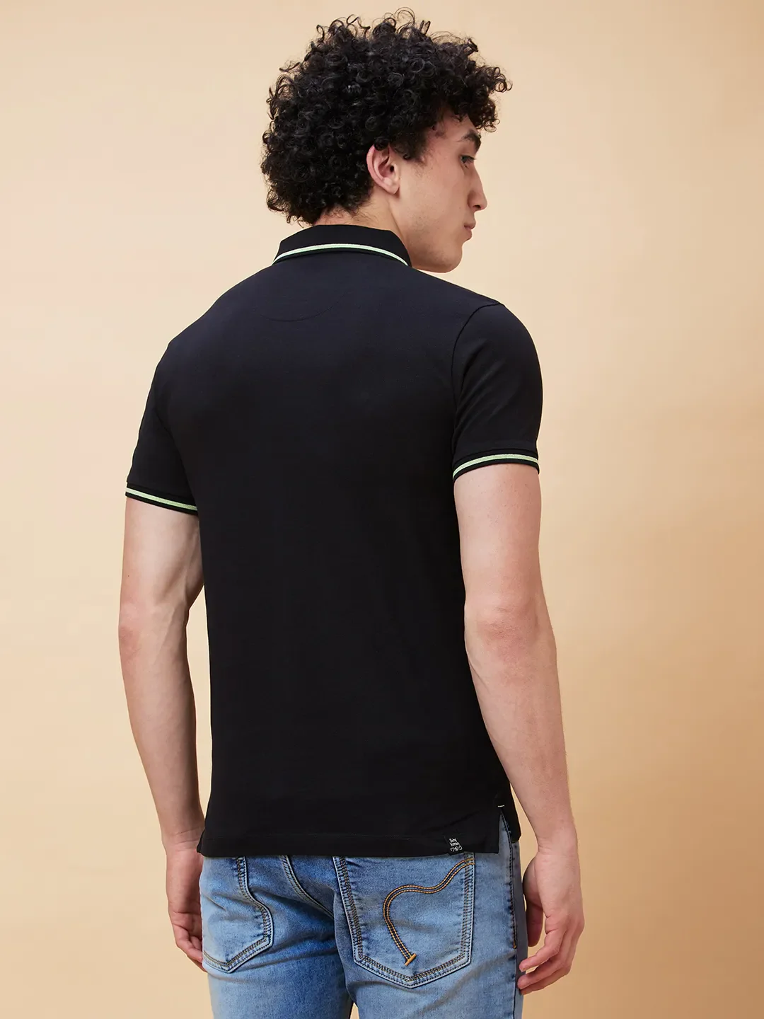Black Regular Fit Men's Polo T-Shirt by Being Human Clothing - Image 3