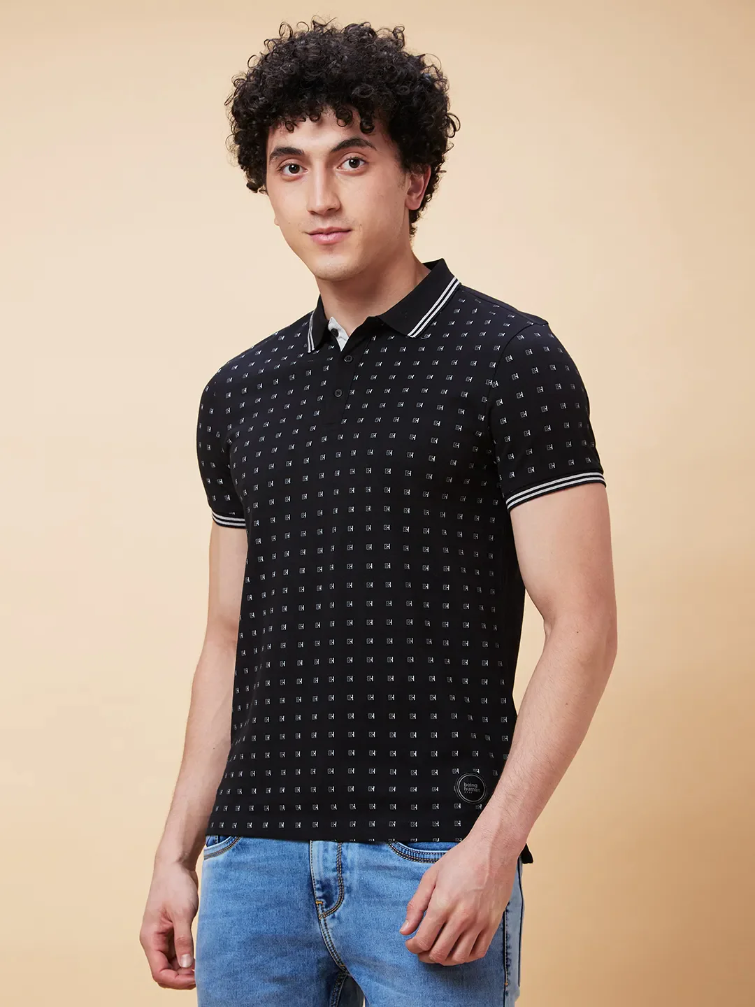 Black Regular Fit Men's Polo T-Shirt by Being Human Clothing - Image 3