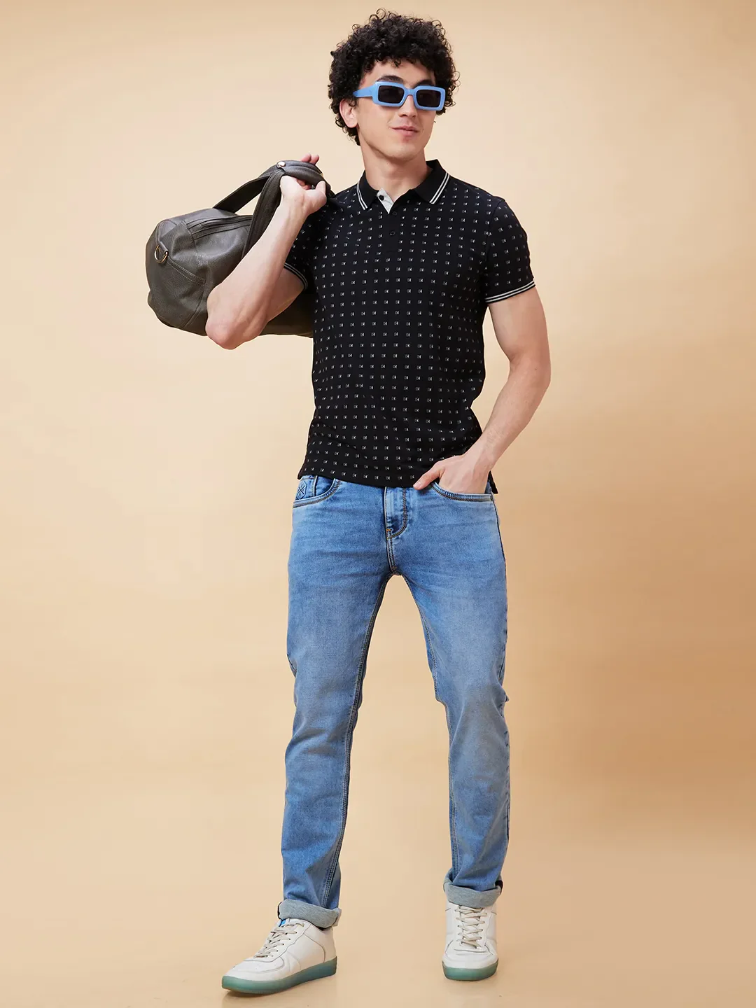 Black Regular Fit Men's Polo T-Shirt by Being Human Clothing - Image 6