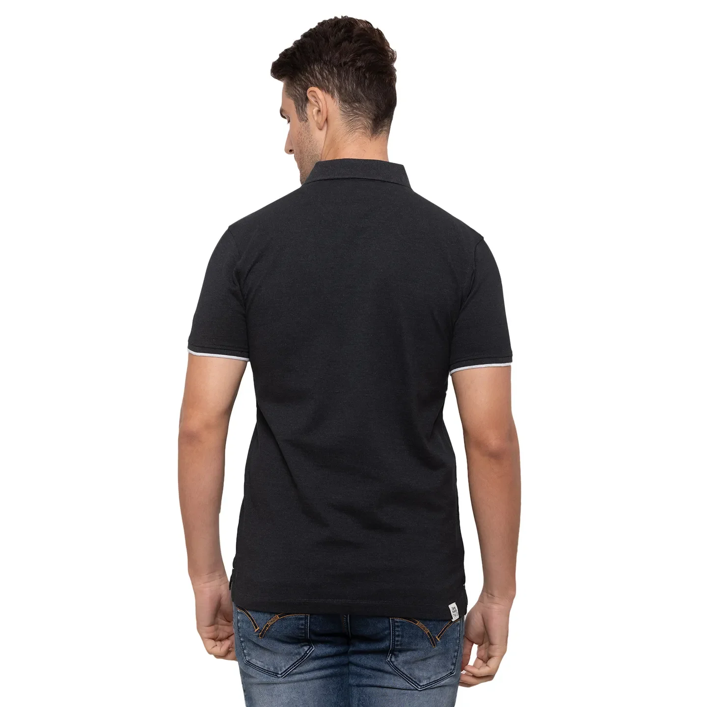 Black Regular Fit Men's Polo T-Shirt by Being Human Clothing - Image 3