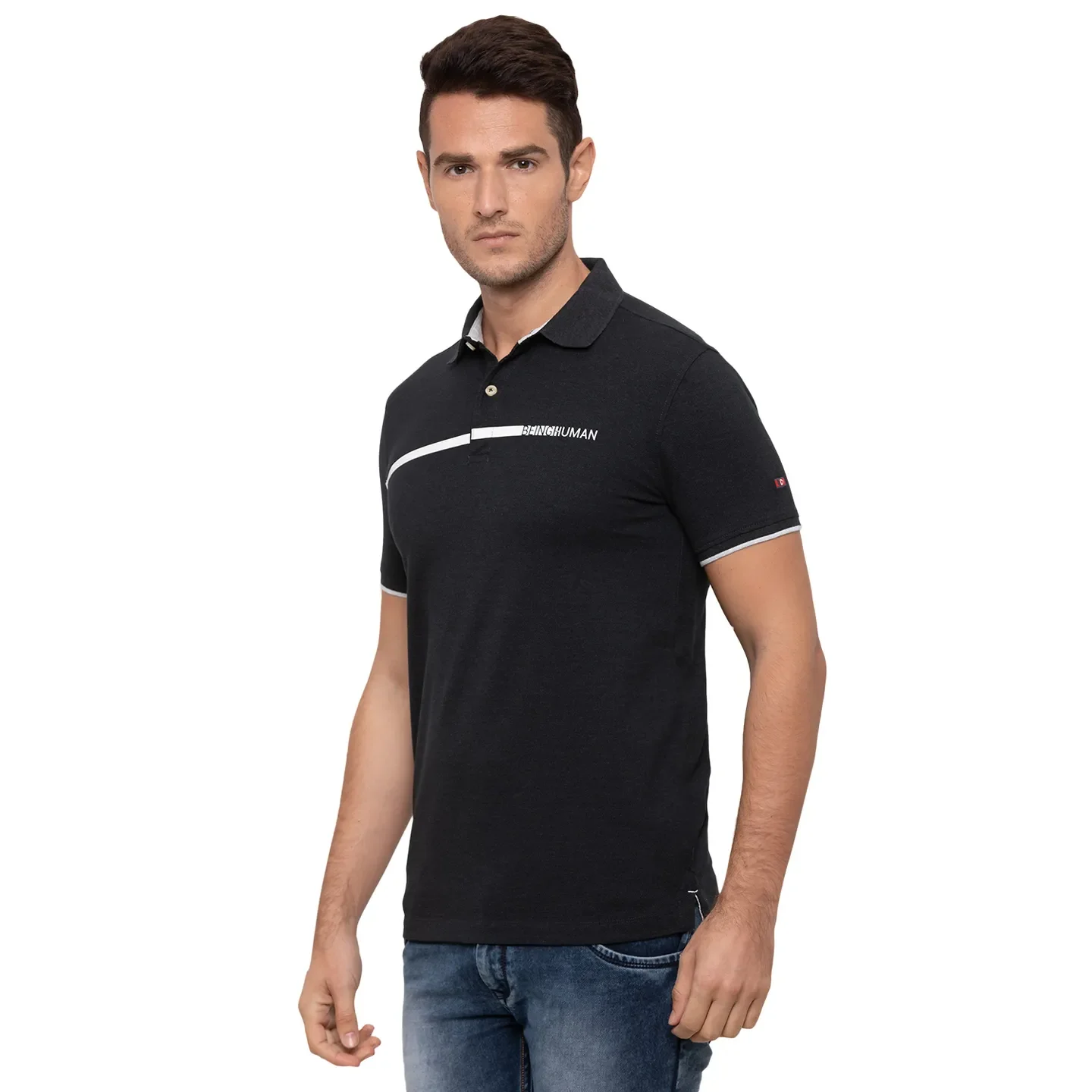 Black Regular Fit Men's Polo T-Shirt by Being Human Clothing - Image 4