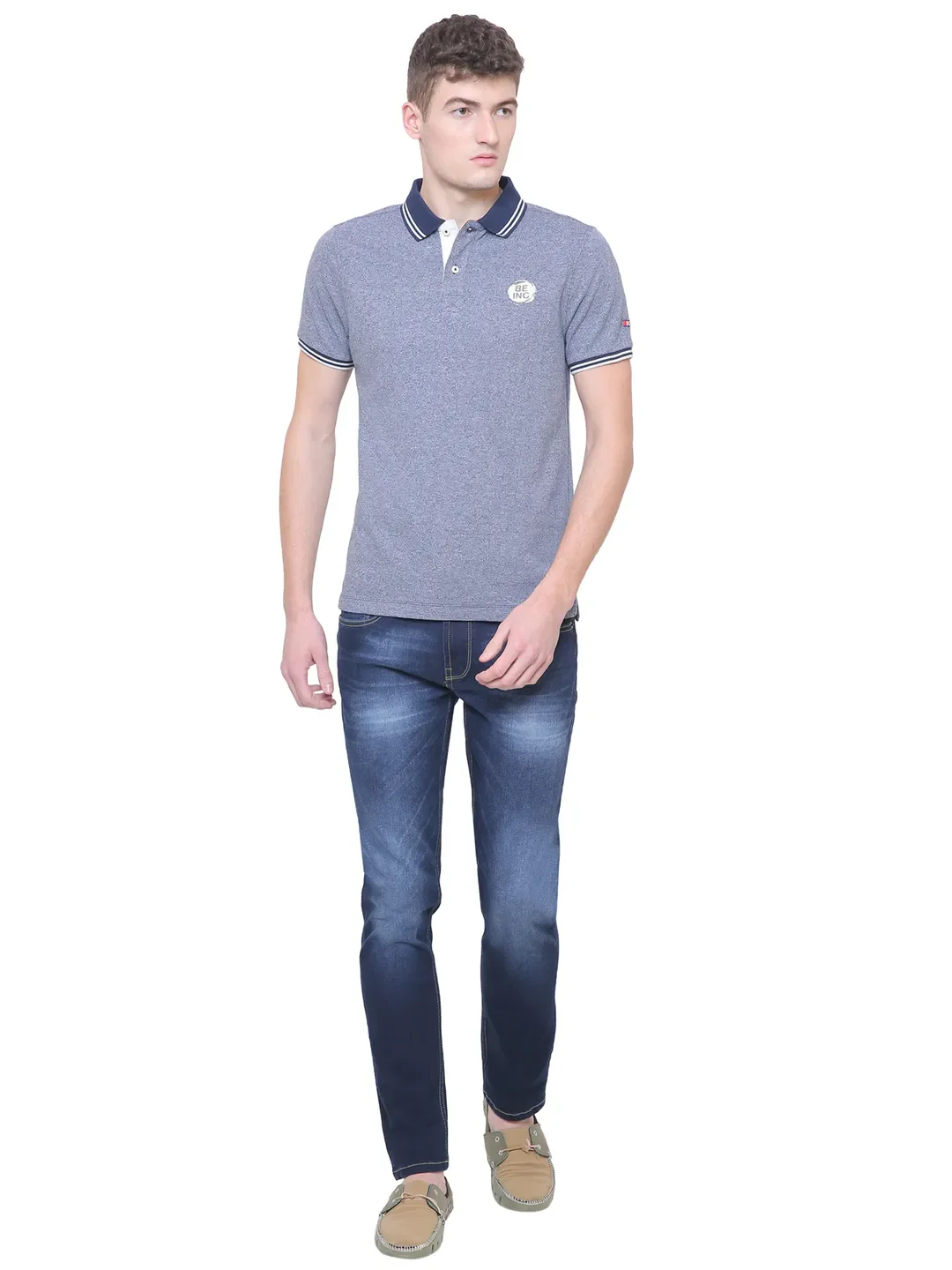 Blue Regular Fit Men's Polo T-Shirt by Being Human Clothing - Image 5