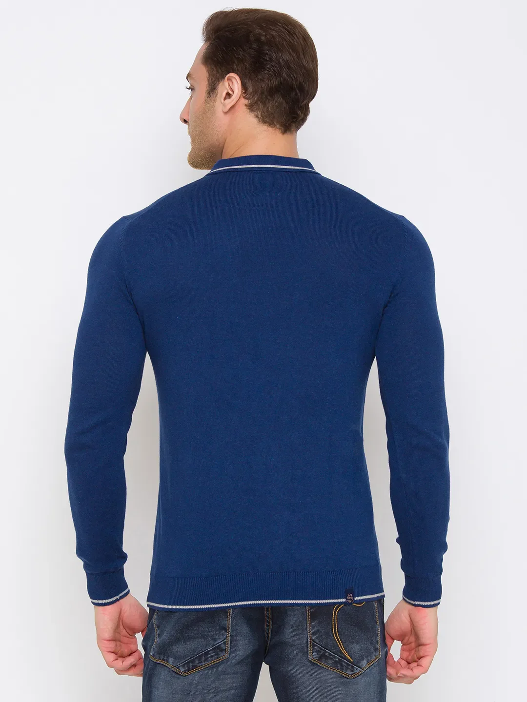 Blue Regular Fit Men's Long Sleeves Polo T-Shirt by Being Human Clothing - Image 3