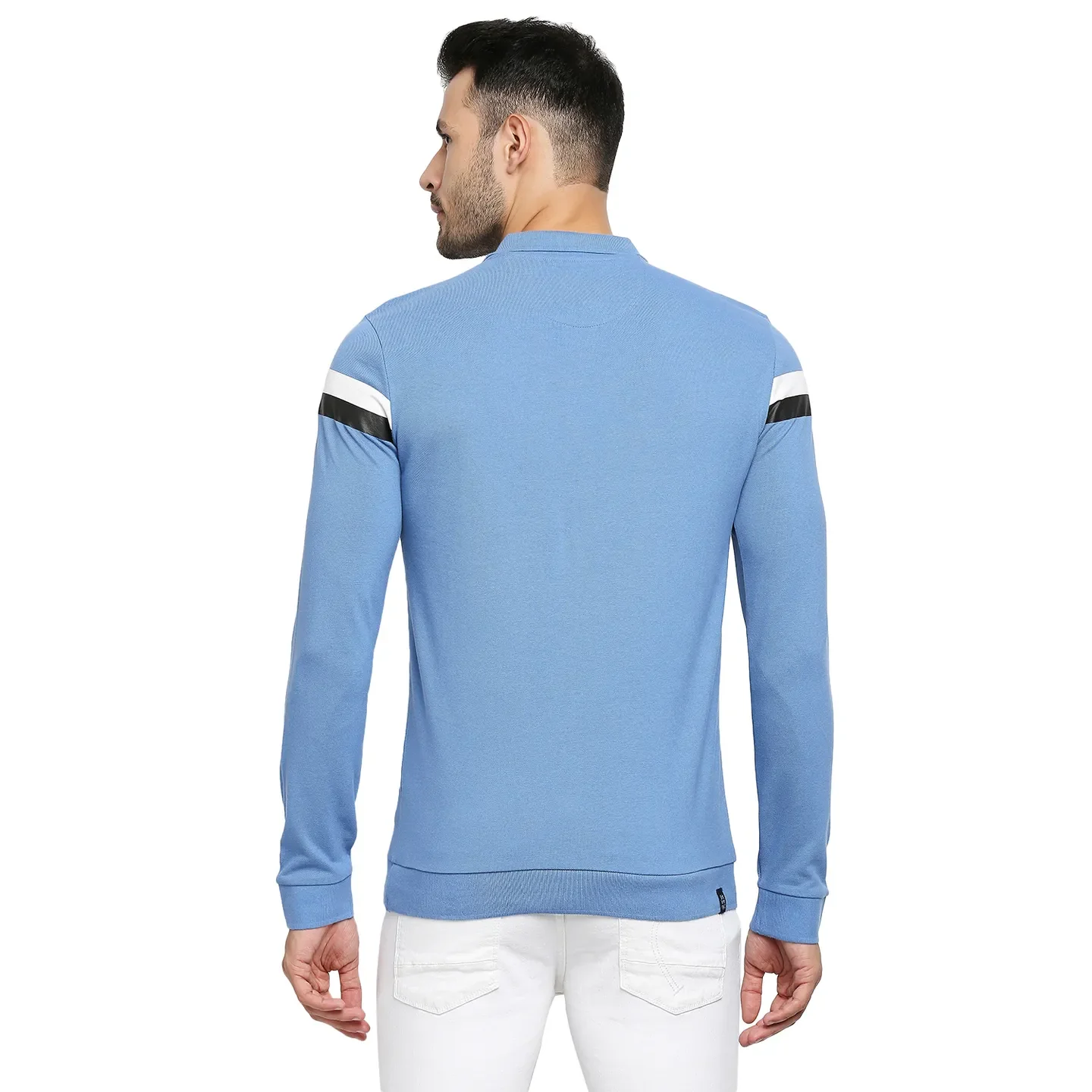 Blue Regular Fit Men's Long Sleeves Polo T-Shirt by Being Human Clothing - Image 4
