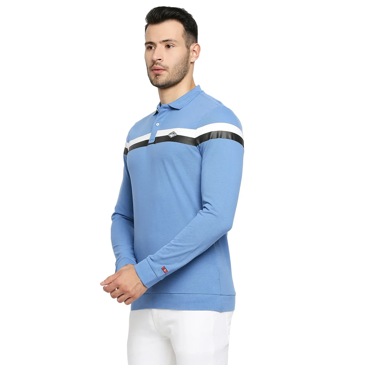Blue Regular Fit Men's Long Sleeves Polo T-Shirt by Being Human Clothing - Image 5