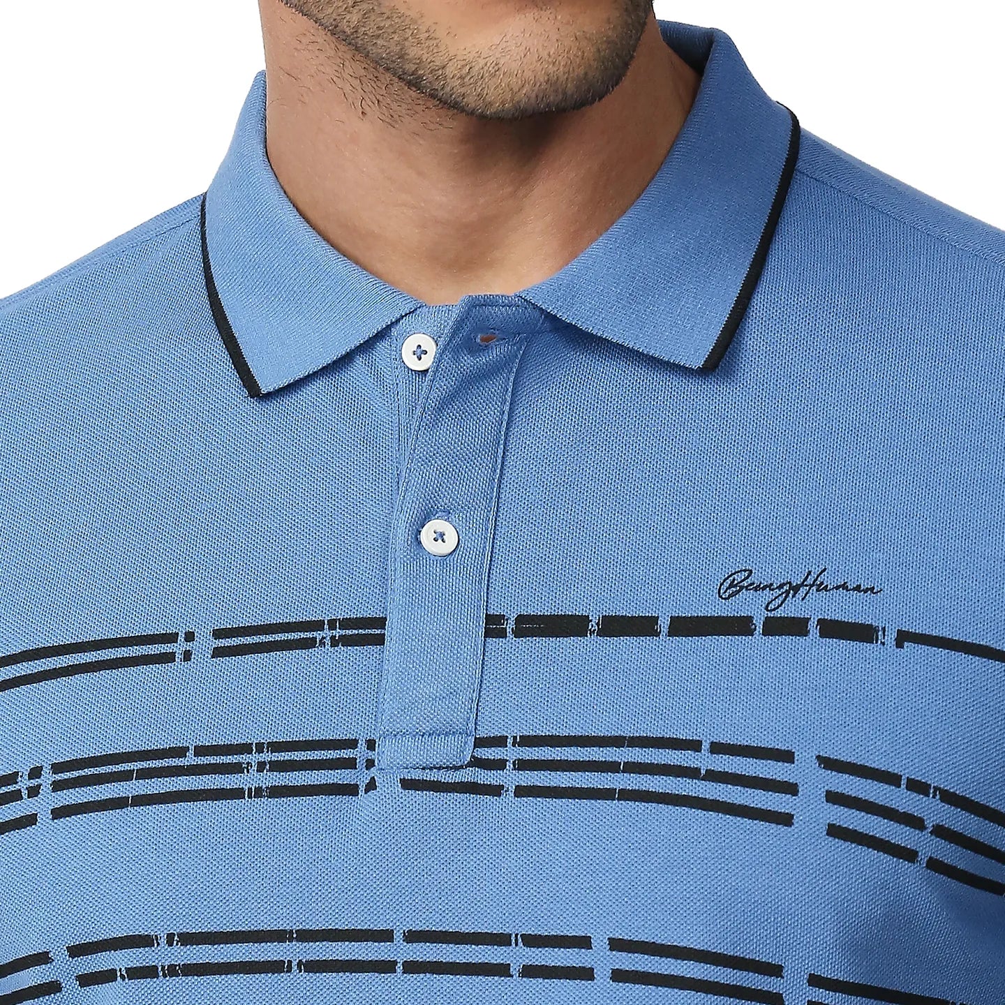 Blue Regular Fit Men's Polo T-Shirt by Being Human Clothing - Image 5