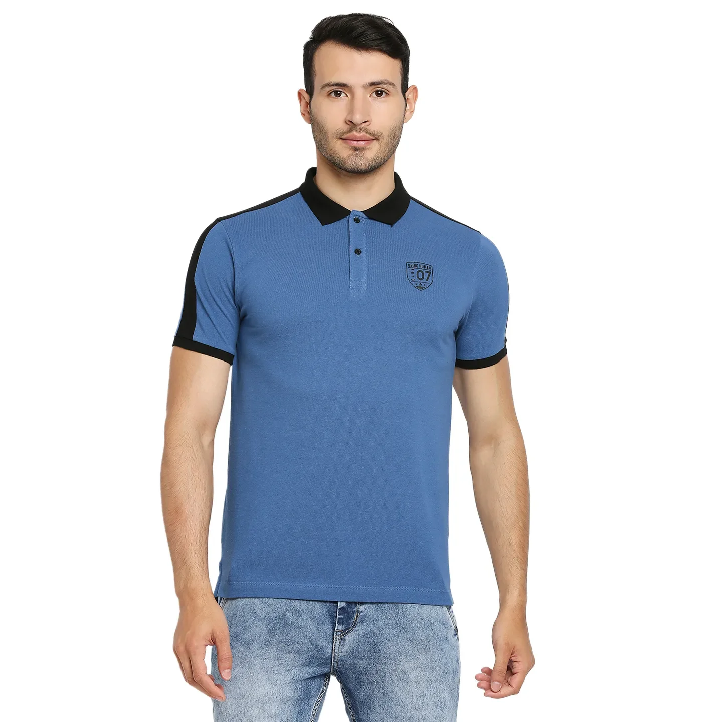 Blue Regular Fit Men's Polo T-Shirt by Being Human Clothing