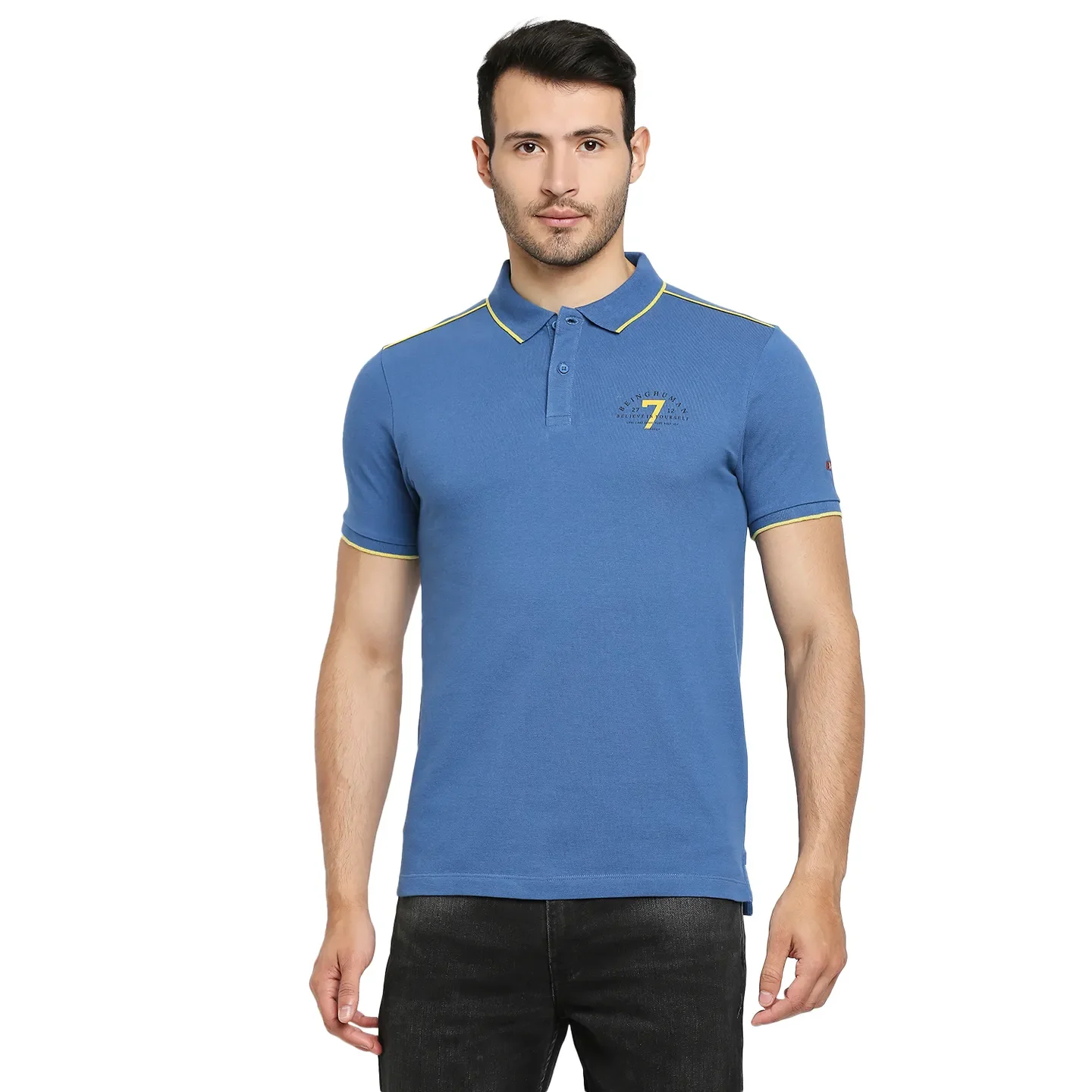 Blue Regular Fit Men's Polo T-Shirt by Being Human Clothing
