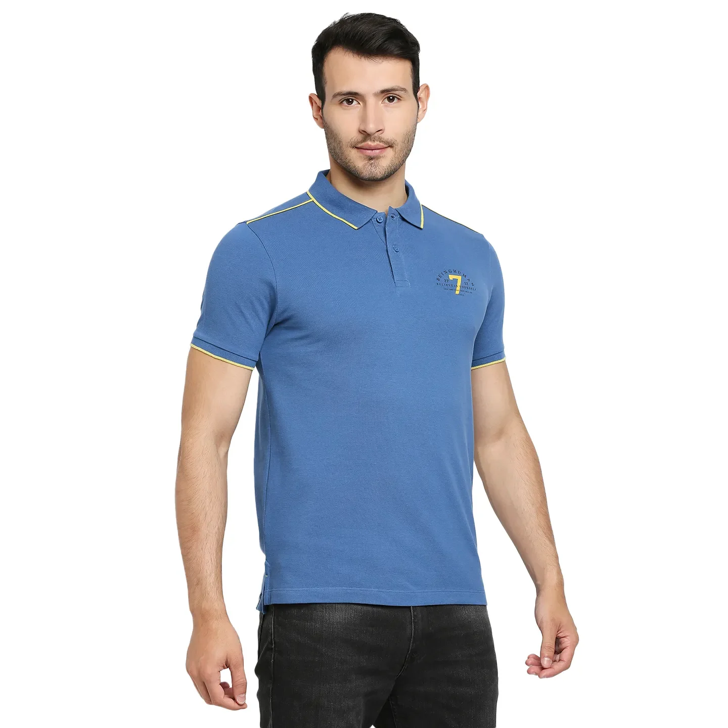 Blue Regular Fit Men's Polo T-Shirt by Being Human Clothing - Image 3