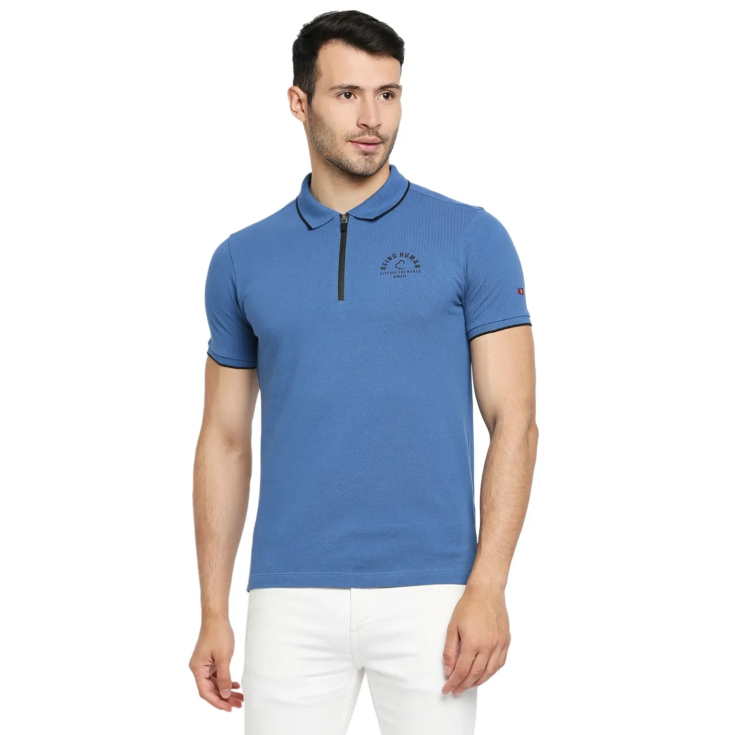 Blue Regular Fit Men's Polo T-shirt by Being Human Clothing