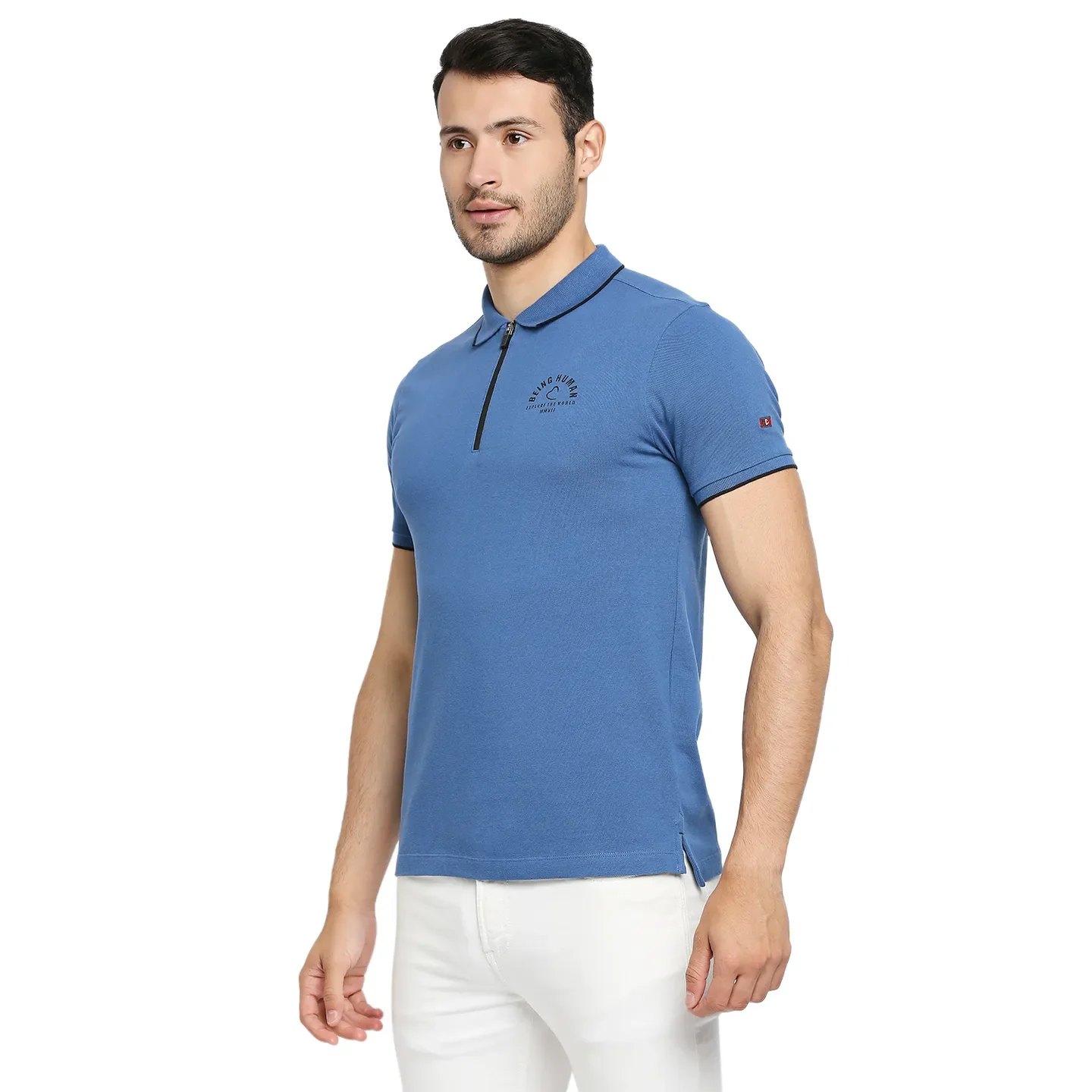 Blue Regular Fit Men's Polo T-shirt by Being Human Clothing - Image 2